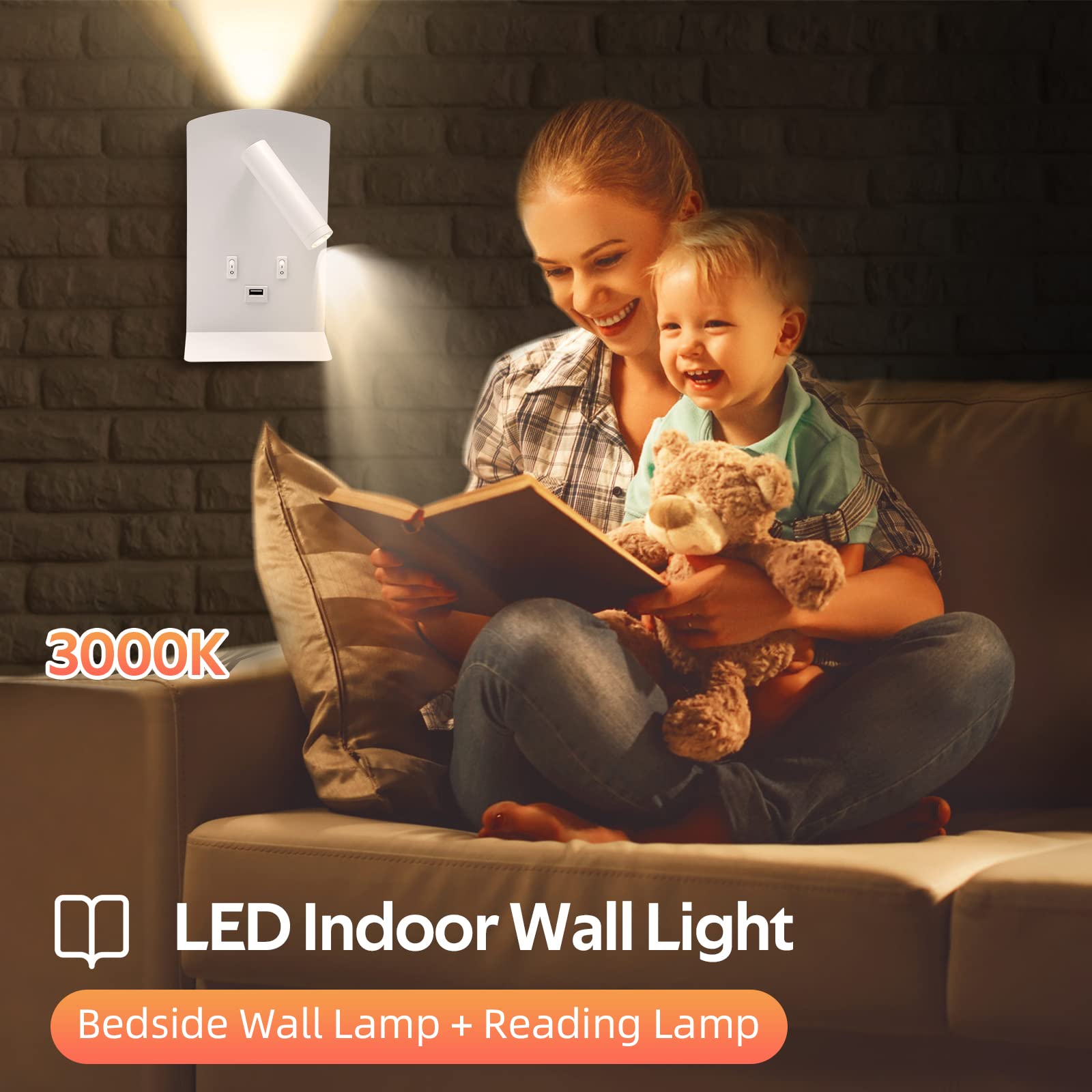 2Pcs LED Wandleuchten Innen, 12W Wandlampe Innen 3000K, Nachttisch-Leselampe, Schwanenhals leselampe wandlampe mit Schalter und USB-Aufladung, Wandleuchte LED Modern Nachttischlampe für Schlafzimmer