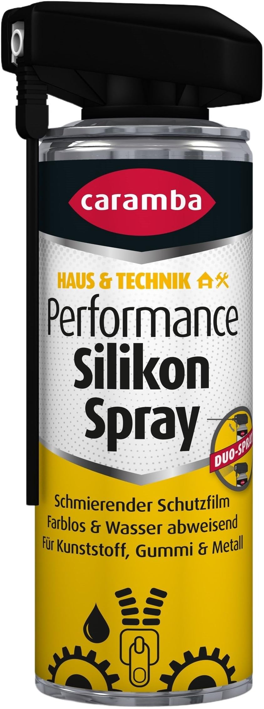 Caramba Performance Silikon Spray, Gleitspray zum Pflegen und Schützen, Schmieröl für Kunststoff, Gummi und Metall, Farblos und Geruchsarm, Dualer Sprühkopf, 300 ml