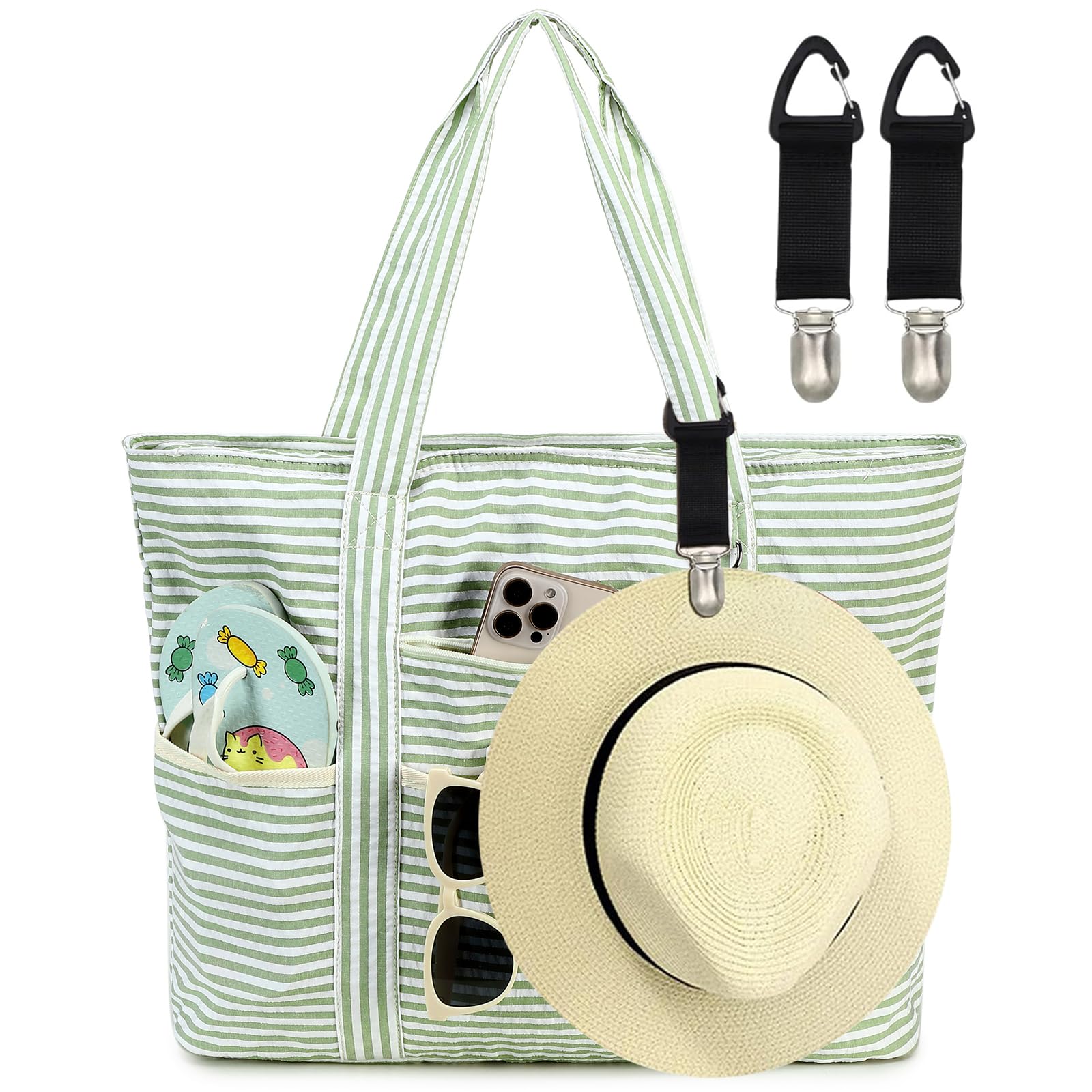 LEDAOU Beach Bags for Women, Beach Bags Waterproof Sandproof, Packable Beach Tote Bag with Zipper Travel Sports