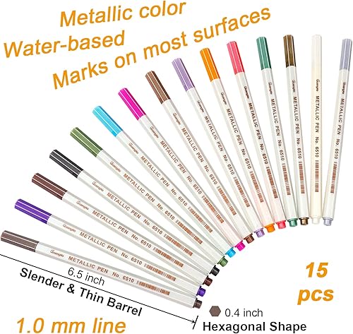 Miniatura 3 de Sunshilor Metallic Markers Fine Point Metallic Marker Pens for Black Paper, Art Rock Painting, Easter Egg, Halloween Pumpkin, Card Making, Metal,