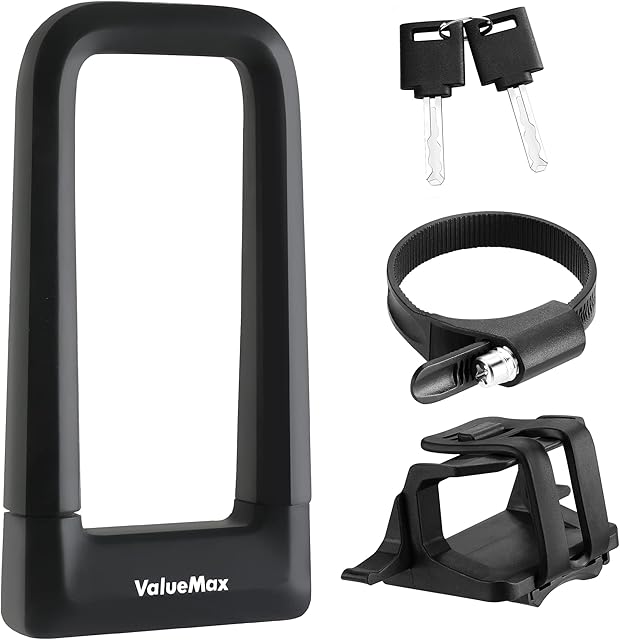 ValueMax Bike Lock, High Security Bike U Lock 17mm, with Sturdy Mounting Bracket and Keys, D Cycling Lock for Bicycles/Motorcycles/Scooters/Collapsible Doors
