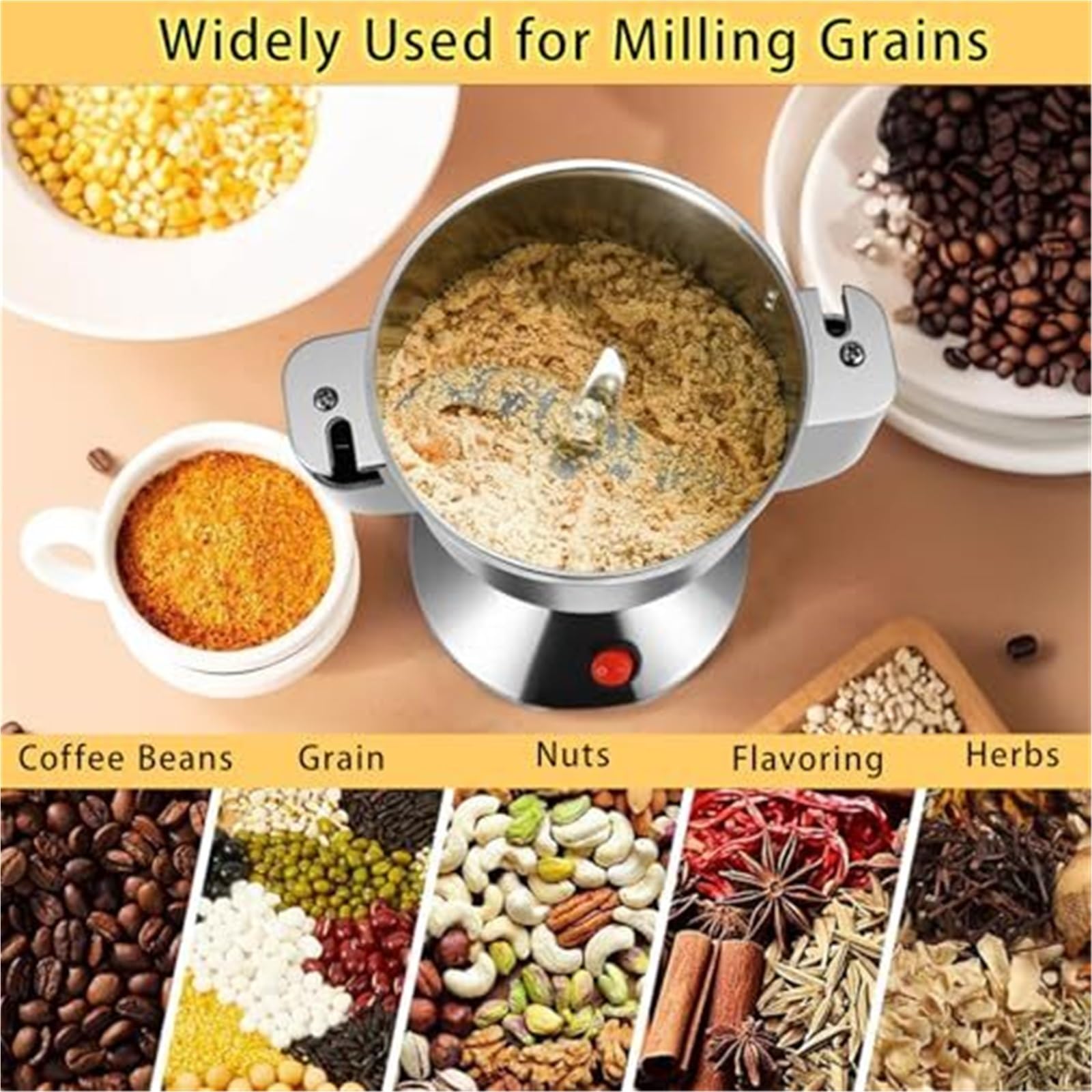Macina spezie commerciale, macinino a sei lame per erbe, cereali secchi e spezie, versatile per uso domestico, ristorante e panetteria