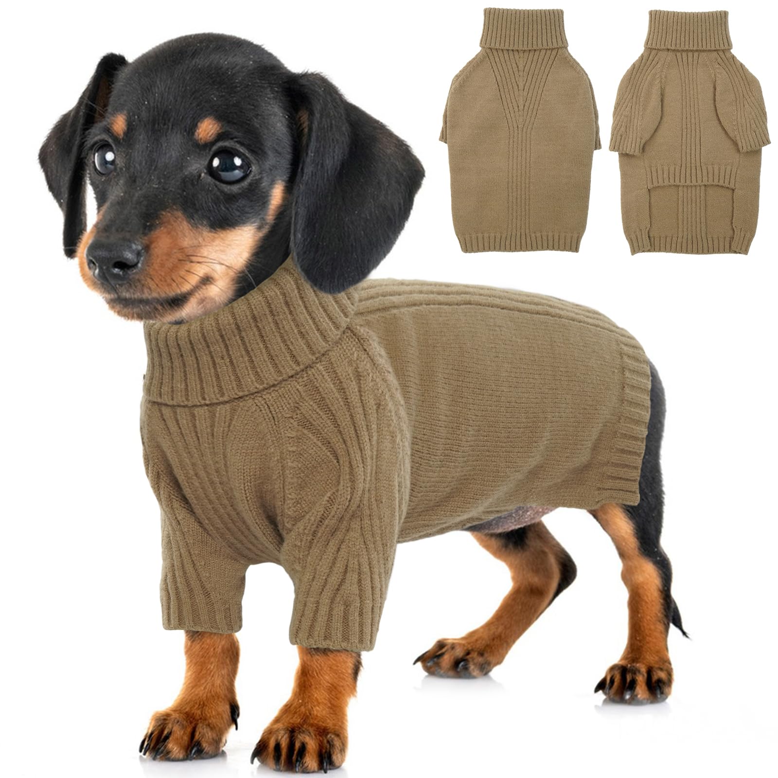 KATZINST Jersey para perros pequeños, sudadera para perros salchicha, suéter para perros de Navidad, cálido cuello alto, jersey de punto para perros, suéter para perros pequeños, chihuahua, color
