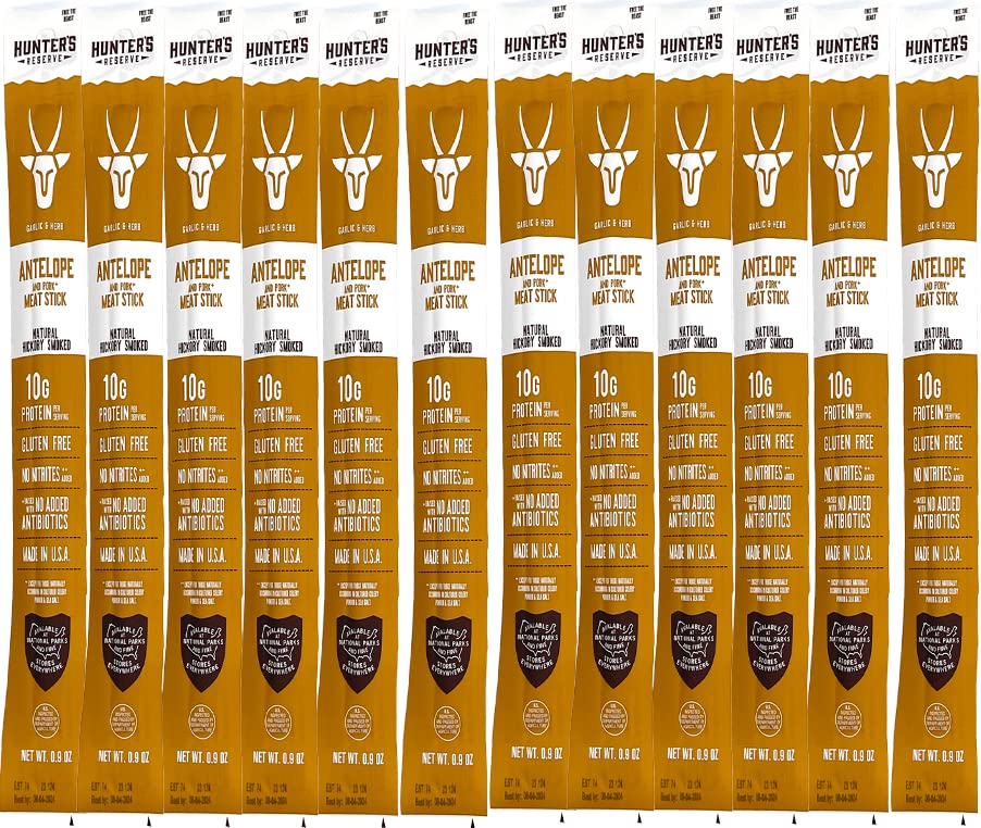 12 Count - Hunter's Reserve - PKM - Exotic Meat Trail Sticks - 6 Count - Adventure You Can Taste - Wild Game Exotic Jerky Meat Sticks (Antelope)