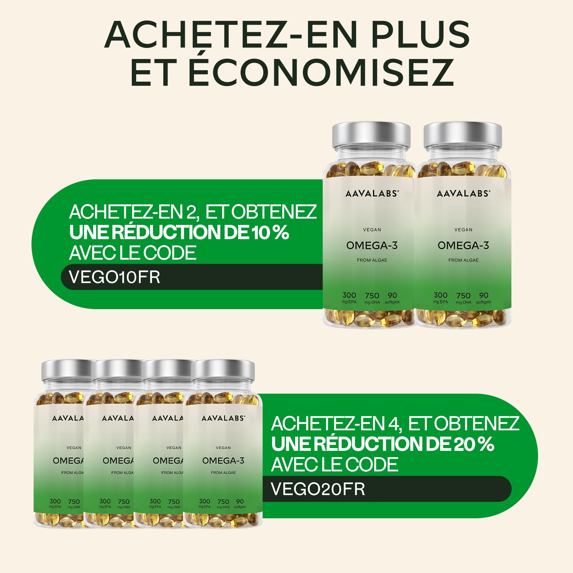 Omega 3 Vegan [1500mg] Oméga 3 d'Huile d'Algue d’Origine Durable Hautement Dosé 750mg DHA + 300mg EPA par Dose - Complément Alimentaire Omega3 100% Végétalien - 90 Gélules
