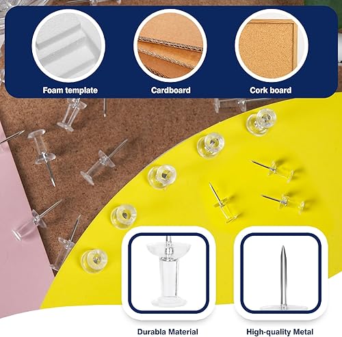 Miniatura 3 de DANRONG 800 pines transparentes, tamaño estándar, tachuelas para el pulgar para tablón de anuncios, tablero de corcho, pared, mapas, accesorios
