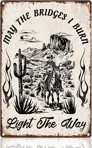 Letrero de metal retro para pared de 8 x 12 pulgadas, diseño de cactus del desierto de vaquero del oeste, póster artístico para el hogar,