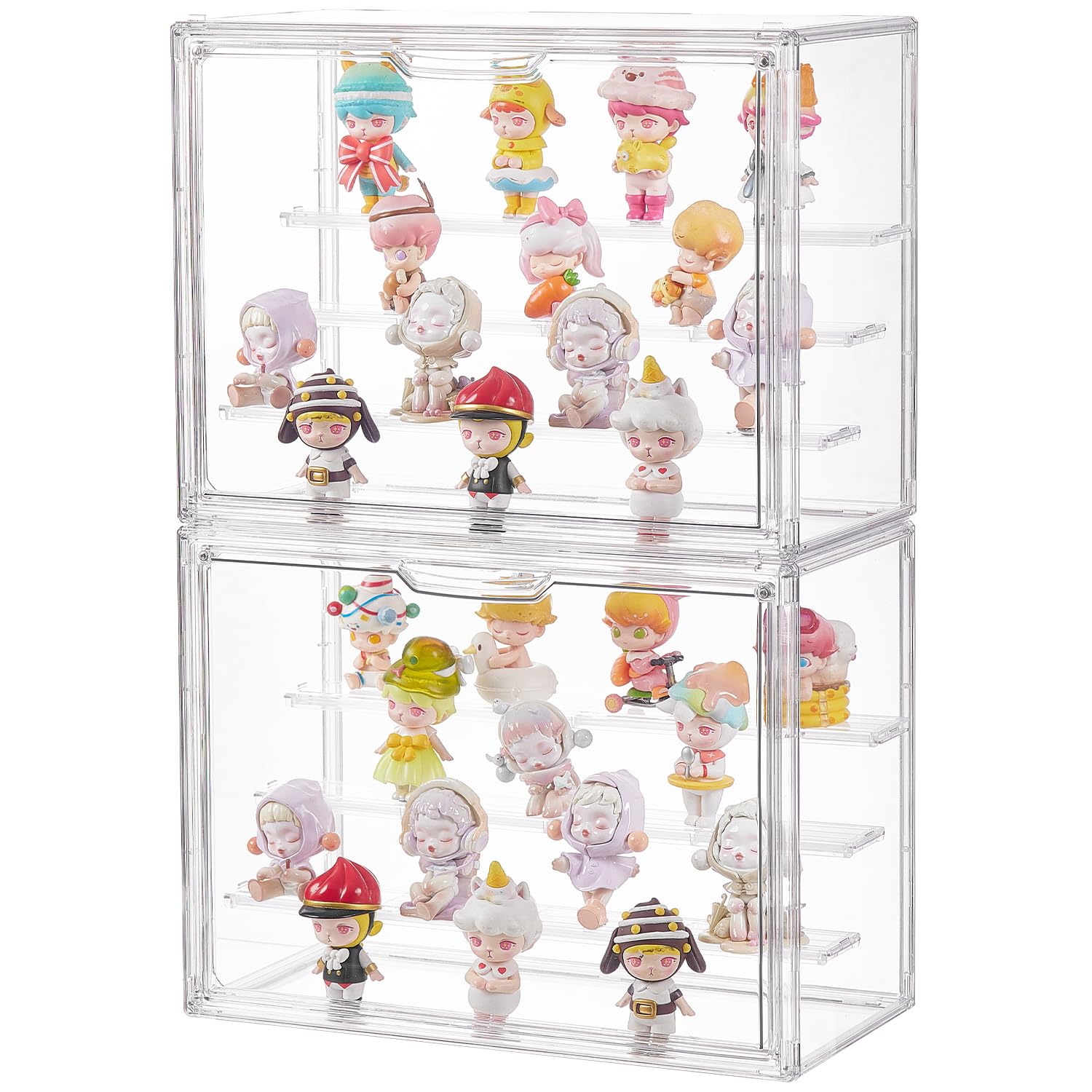 3 Tiers Clear Acrylic Display Case, Plastic Storage Bins with 2 Adjustable Divider and Magnetic Door,Stackable Display Box for Figures Showcase (XLarge -with 3 partition plate-2pack)
