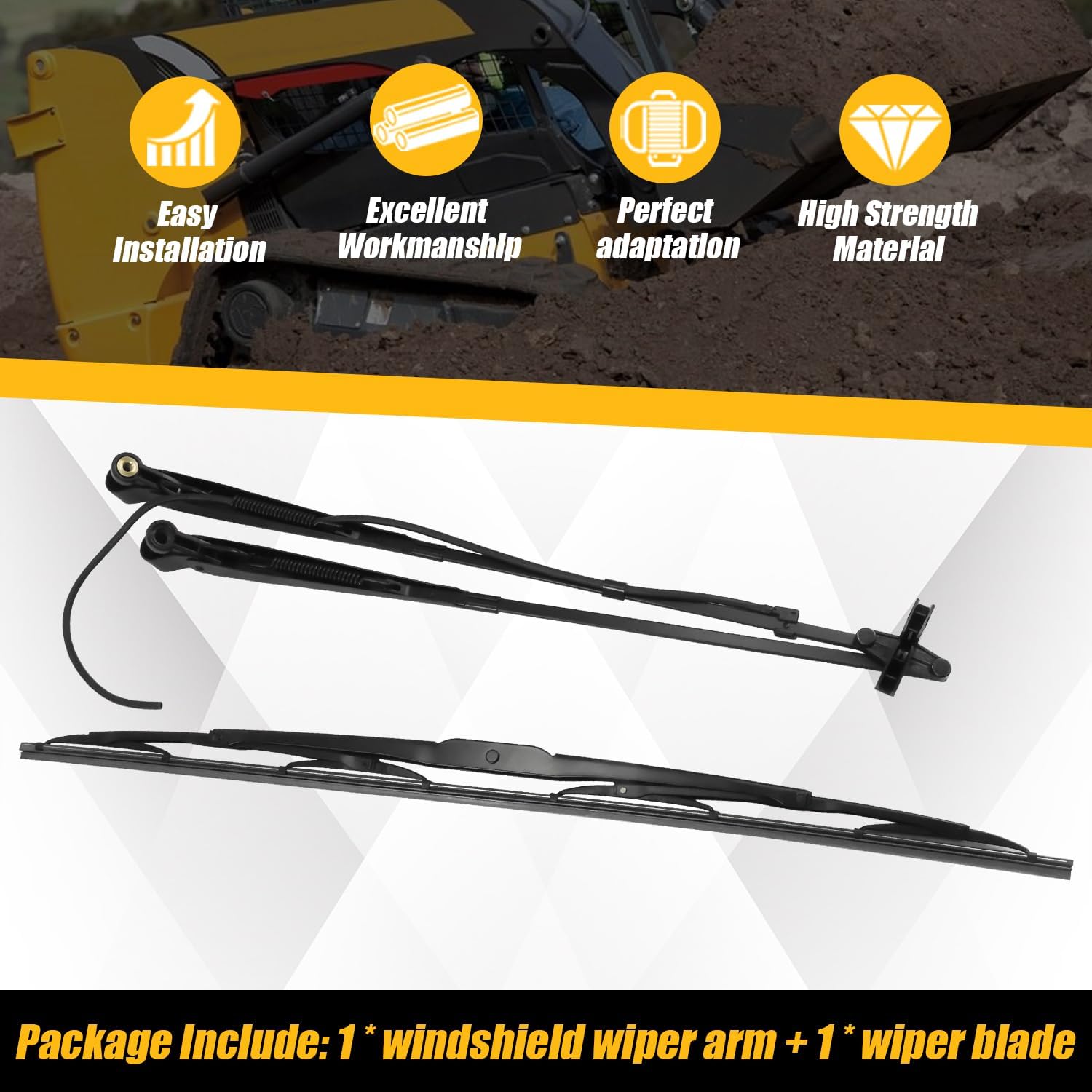 Wiper Arm Blade Kit 47778552 47405956 Compatible with New Holland Track Loader C227 C232 C238 C213 TR270 TR310 TR320 TR340 Compatible with Skid Steer Loader SV185 SV250 SV280 SR130 SR150