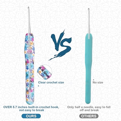 Miniatura 5 de BCMRUN Juego de ganchos de ganchillo, 14 tamaños de 0.089 in (B)-0.394 in (N) agujas de ganchillo extra largas mango ergonómico ganchos suaves, kit