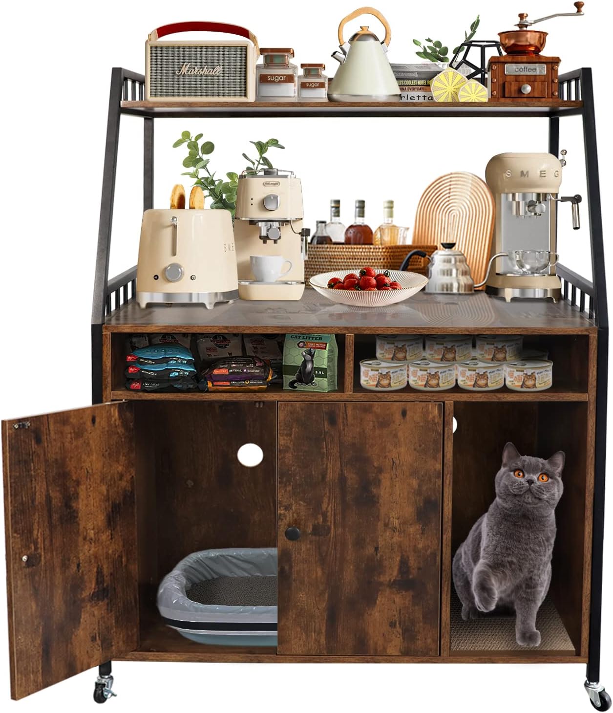 Large Hidden Cat Litter Box Enclosure Furniture Wood Sturdy Kitty