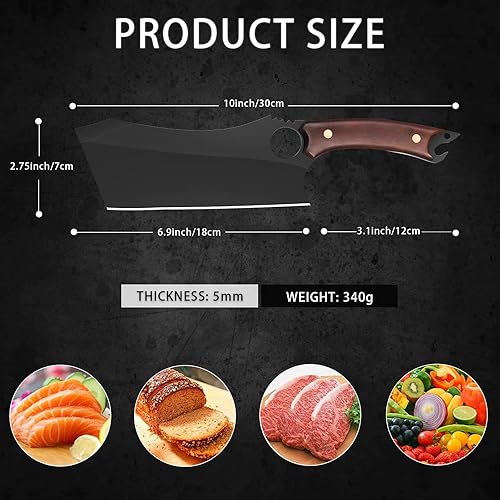 Miniatura 7 de Cuchillo de carnicero para carne, cuchillo para deshuesar carne negro de 10 pulgadas, cuchillo vikingo de cocina afilado de acero de alto carbono