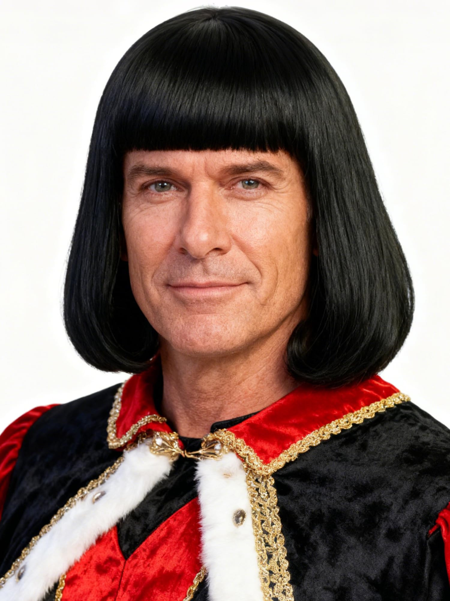 Short Straight Black Bob Wig Lord Costume Wigs with Bangs Synthetic Hair for Men Women Halloween Party