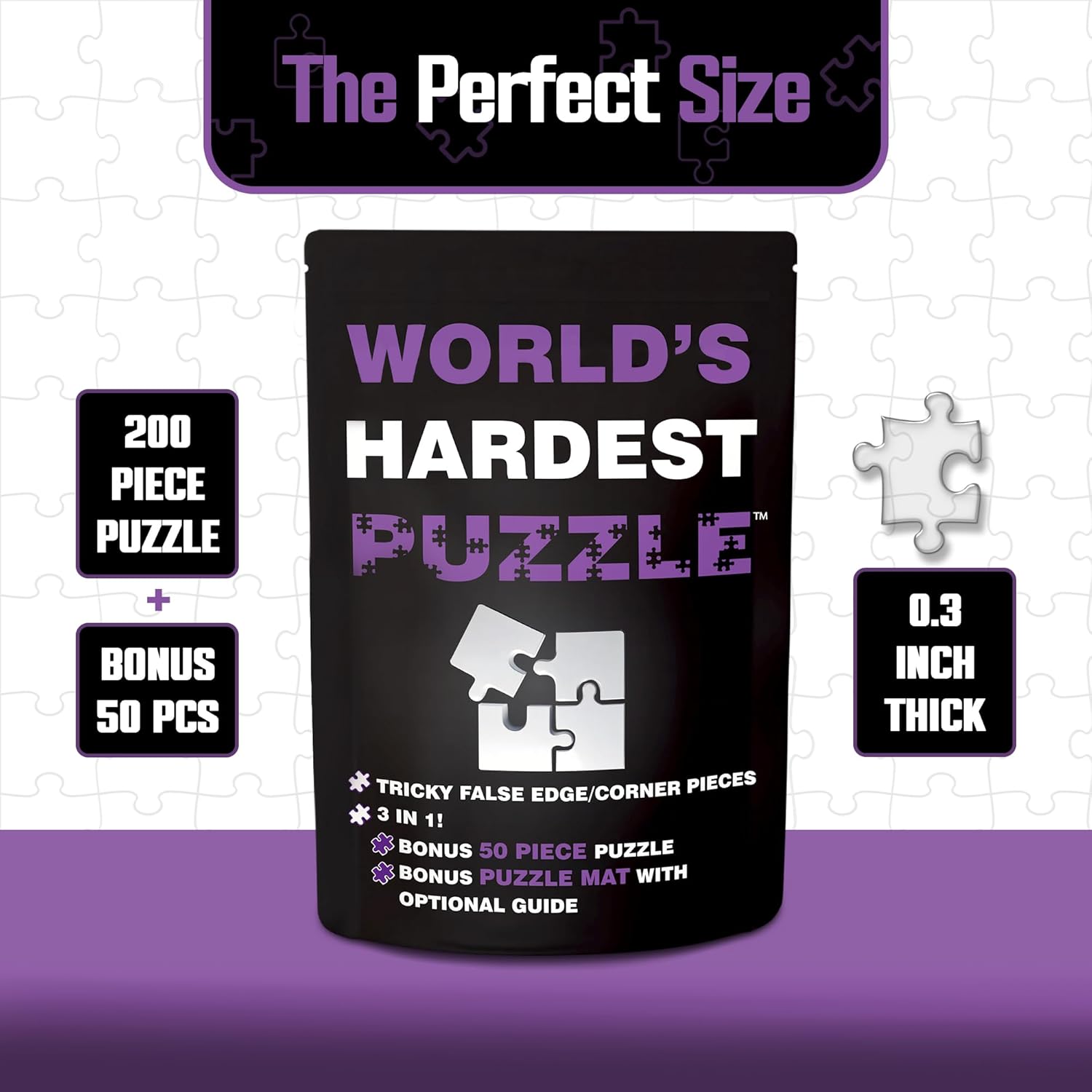 World's Hardest Puzzle ® - Clear Impossible Puzzle for Adults - Funny, Difficult, & Challenging - Hard Acrylic w/False Edges & Corners - Free Mat + Bonus 50pc Jigsaw - Cool Unique Gift - 200 Pieces