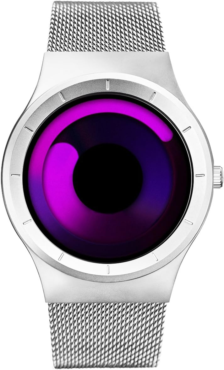 SINOBI Stylish Men's Quartz Wrist Watch with Unique Dial Gradient Color Swirl Pointer Design and Milanese Band (Purple)