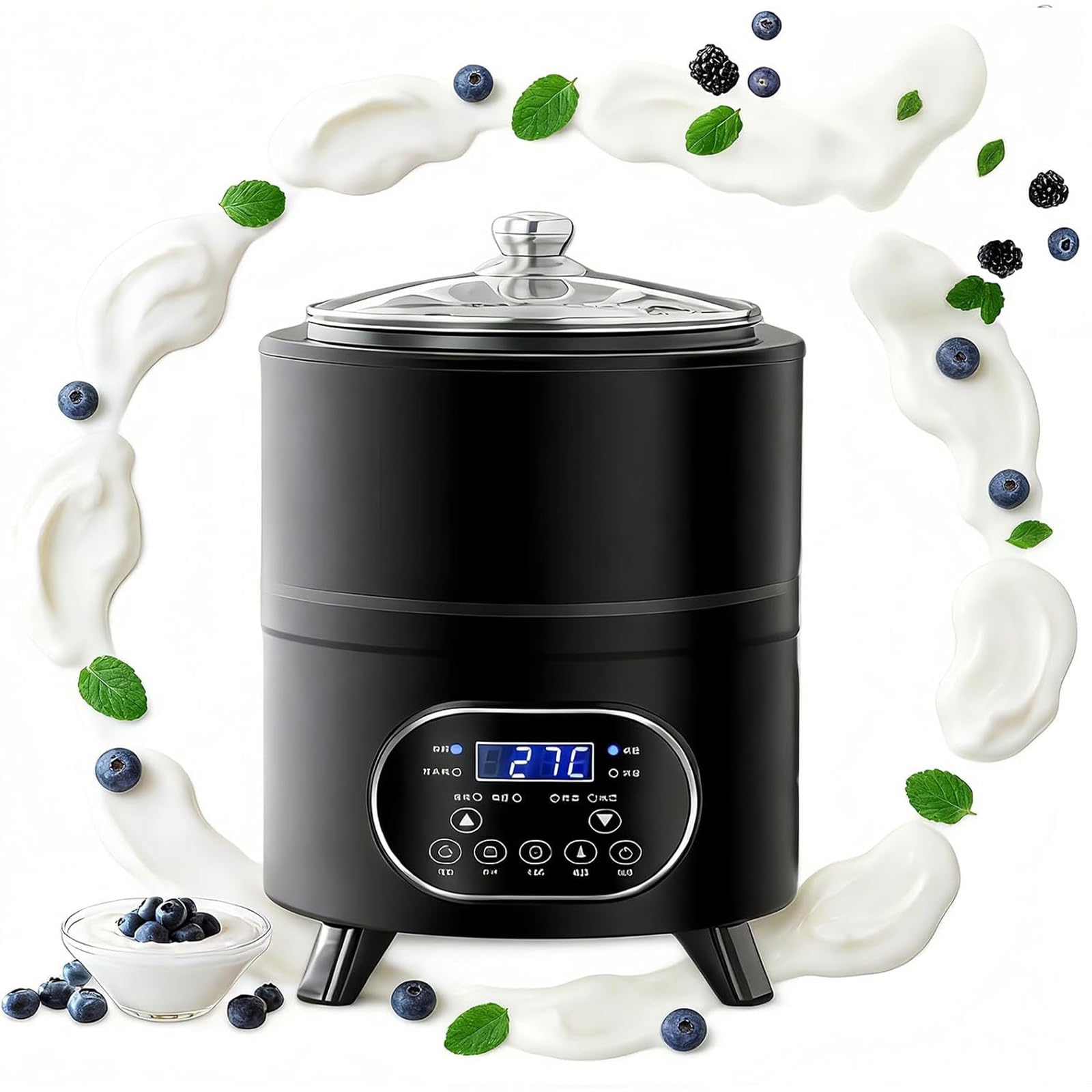 Yogurtiera 8L/12L 400W/600W – Display LCD, Riscaldamento 360°, Controllo Tempo/Temperatura, Design Rimovibile, Per Yogurt Greco, Bianco, Magro, Senza Lattosio(Black,12L)
