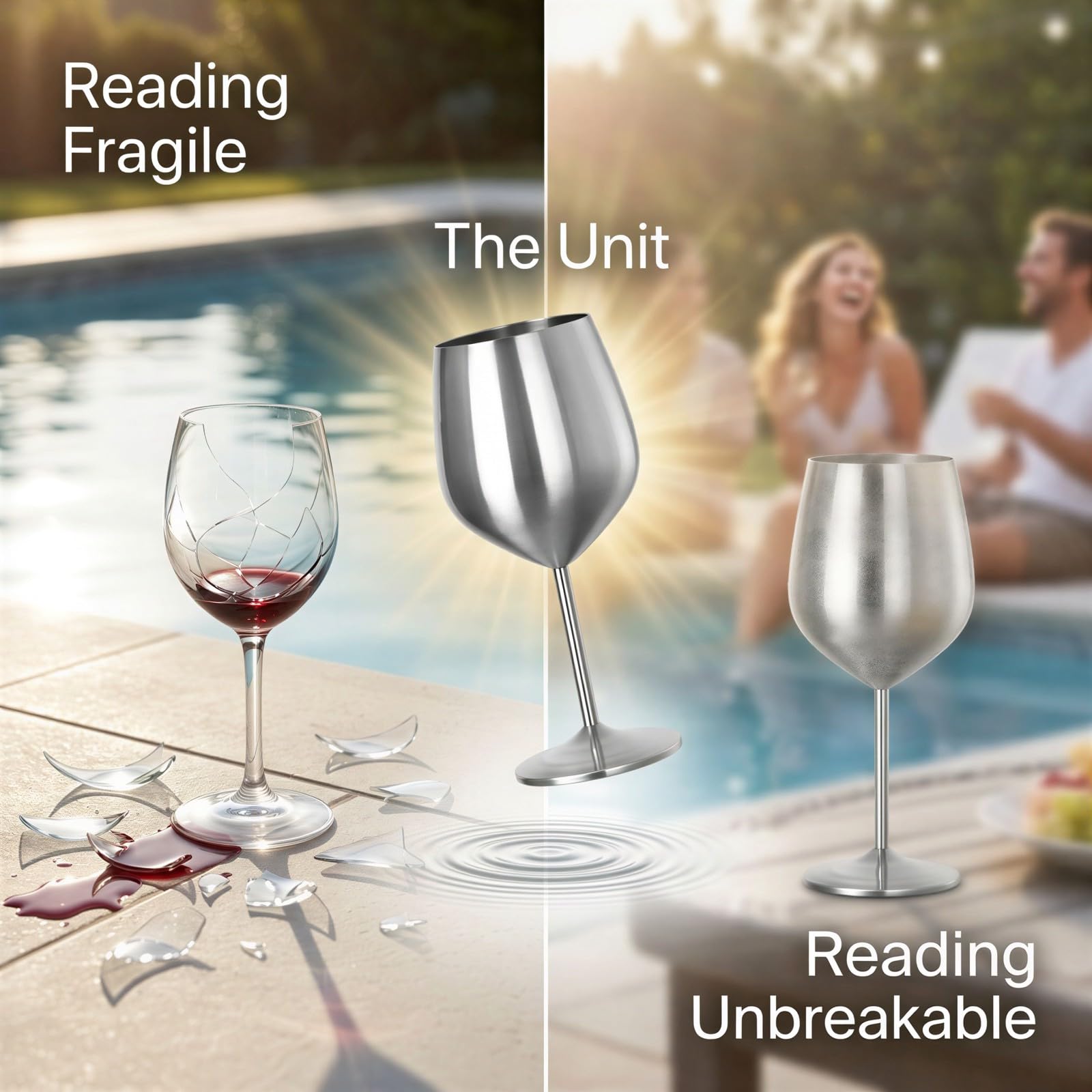 2 Stk. Metall-Weingläser, 18 oz / 500 ml, bruchfeste Edelstahlkelche, hohe stilvolle Sekt- und Cocktailgläser mit stabilem Sockel für Outdoor-Partys, Poolbereich, Geschenk für Weinliebhaber