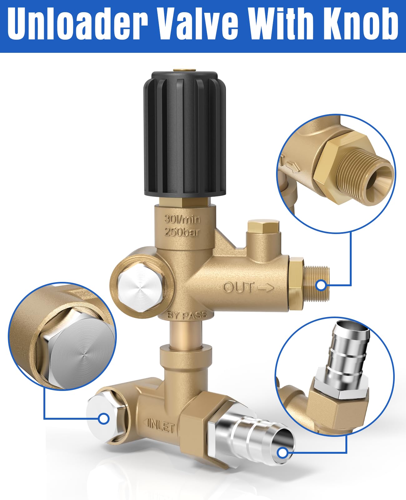 Valvola di scarico pompa idropulitrice per Interpump serie RG & RGL - Compatibile con RG 15.28 N, RG 18.28 N, RG 21.25 N/HN, RG 24.15 N/C, RG 26.12 C DX+F16, RG 30.10 C DX+F16, RGL 41.2 07 C DX; +F16