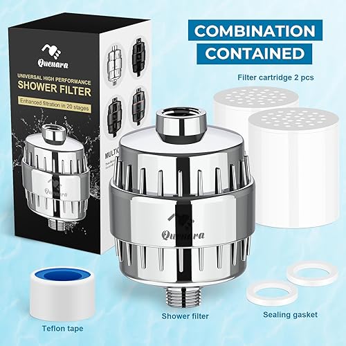Miniatura 6 de Filtro de ducha de 20 etapas, filtro de cabezal de ducha de alto rendimiento para agua dura con 2 cartuchos, suavizante de agua que reduce la piel