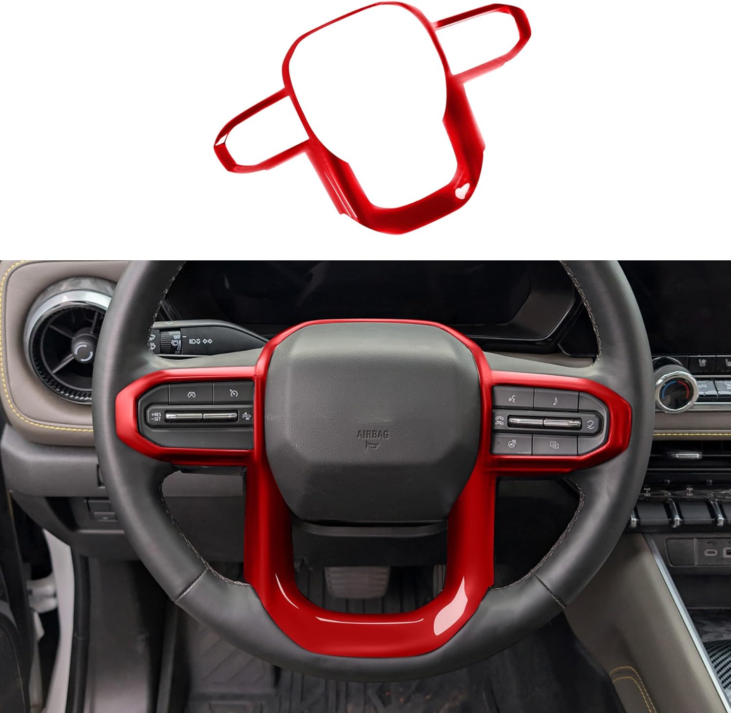 for Chevrolet Colorado 2024 2025 2026 Interior Accessories Center Consoles Cover ABS Decorative Frame Trim (Red, Steer1ng Decor Cover)
