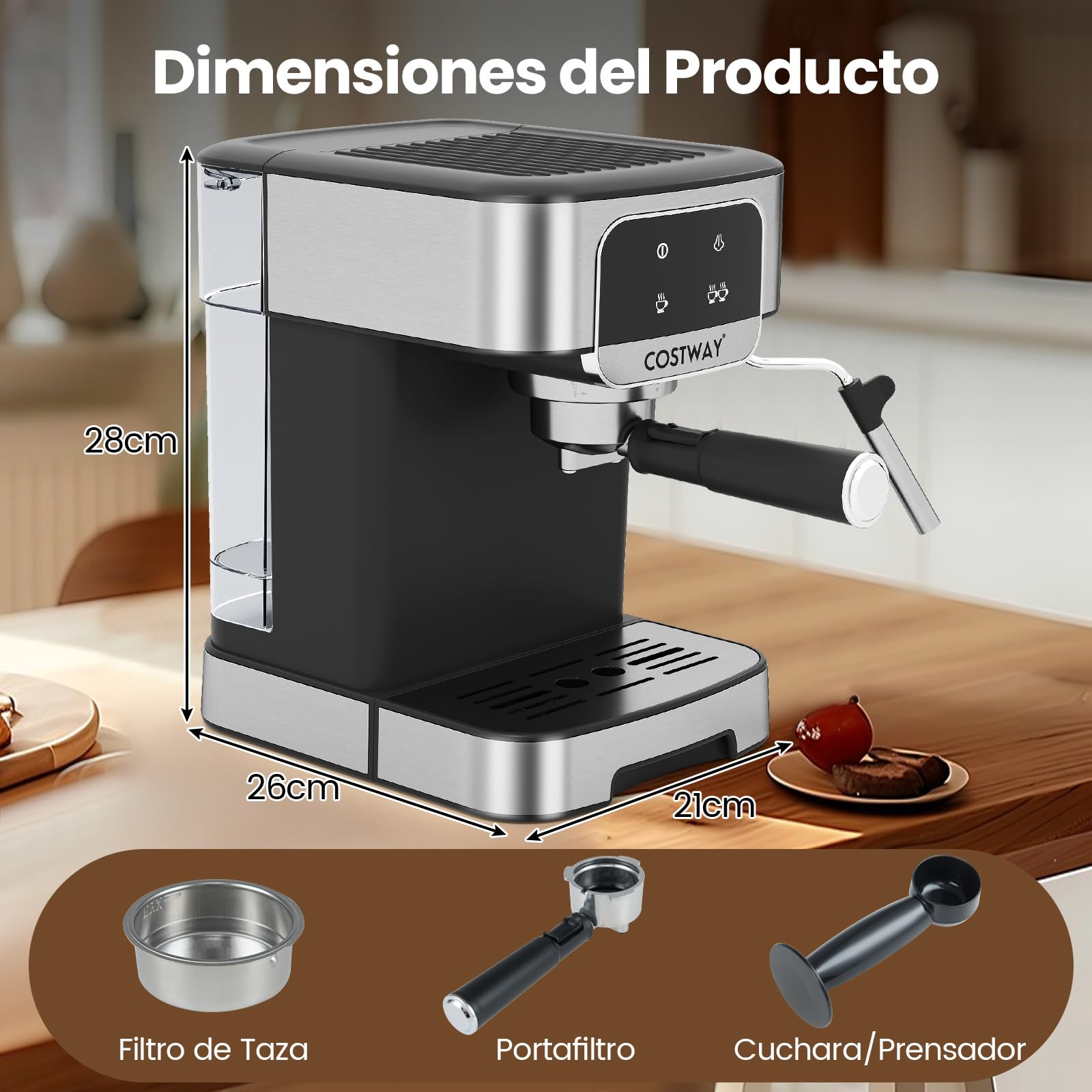 COSTWAY Cafetera Espresso 1200w, Presión de 20 Bares, Maquina de Cafe con Depósito de Agua Extraíble de 1,8 L, Espumador de Leche a Vapor, Coffee Machine para Baristas Cappuccino Macchiato