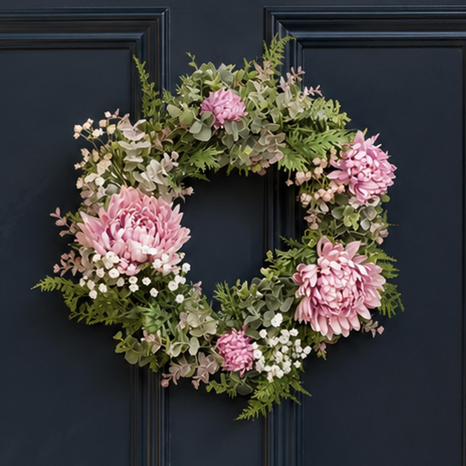 B&Q -  Artificial Pink Floral Wreath Botanik