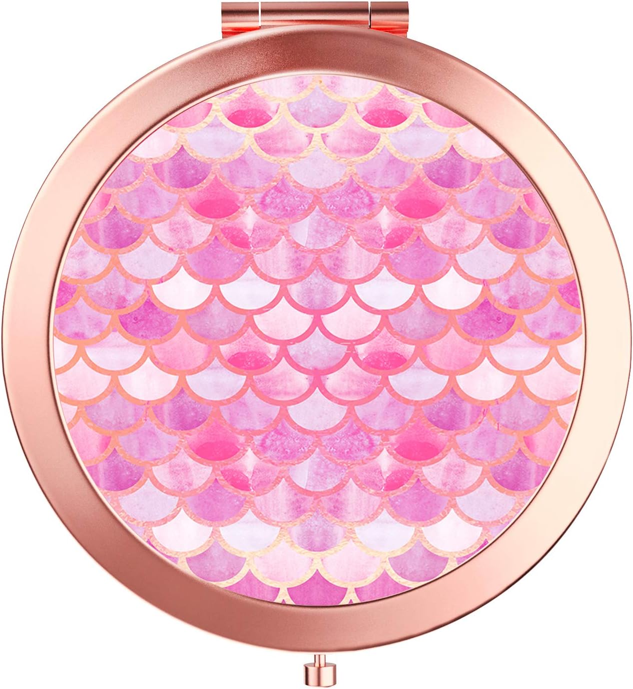 Makeup Mirror Rose Gold Compact Mirror Portable Hand Mirror Round Mini Pocket Mirror with 2 x 1x Magnification for Woman,Mother,Girls,Great Gift (Mermaid Scales)