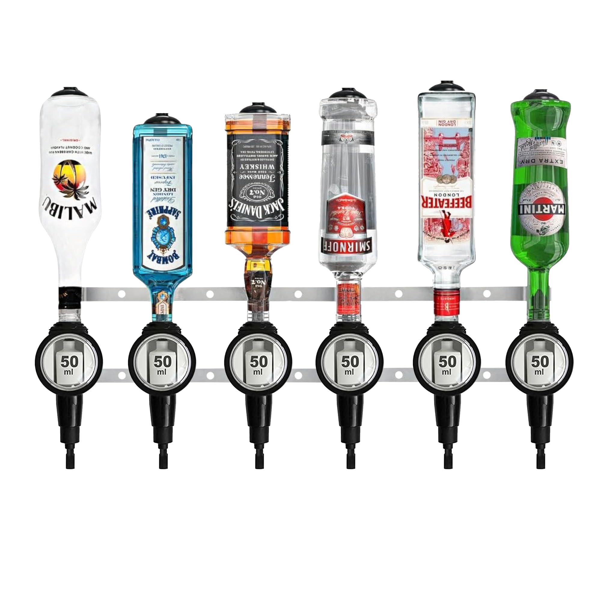 Chabrias Ltd 6 Bottle Professional 6 Wall Bar And 50Ml Spirit Optics – Uk-Made Government-Stamped Liquor Dispenser Rail – Heavy-Duty All-Metal Wall-Mounted Bar Optics System