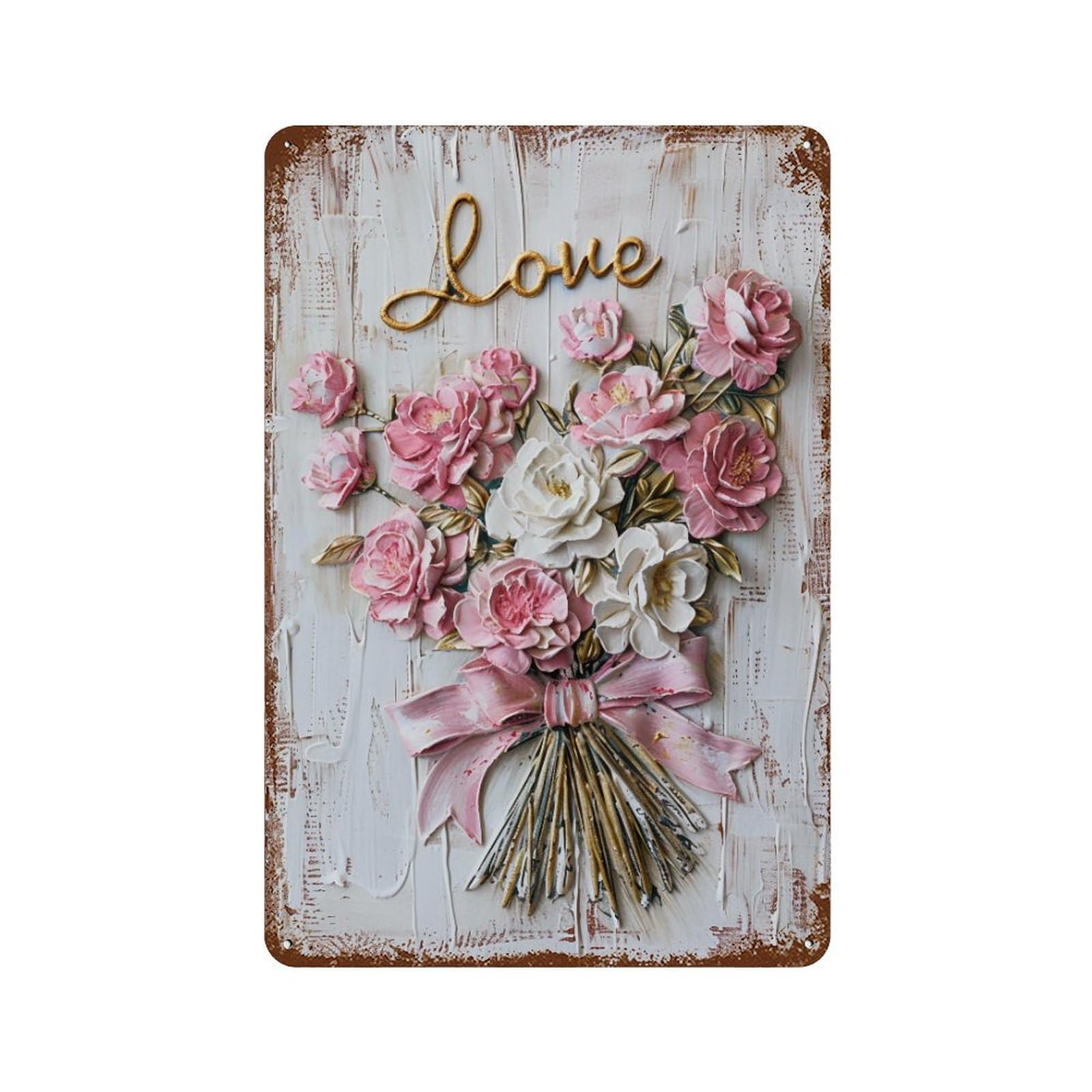 FHUYEURHRY Floral Love Impasto 03 Wall Decor Retro Iron Vintage Art Metal Tin Sign Poster Modern Home Cofffee Club Art Bar Shop Decorations Style-4 30x20cm