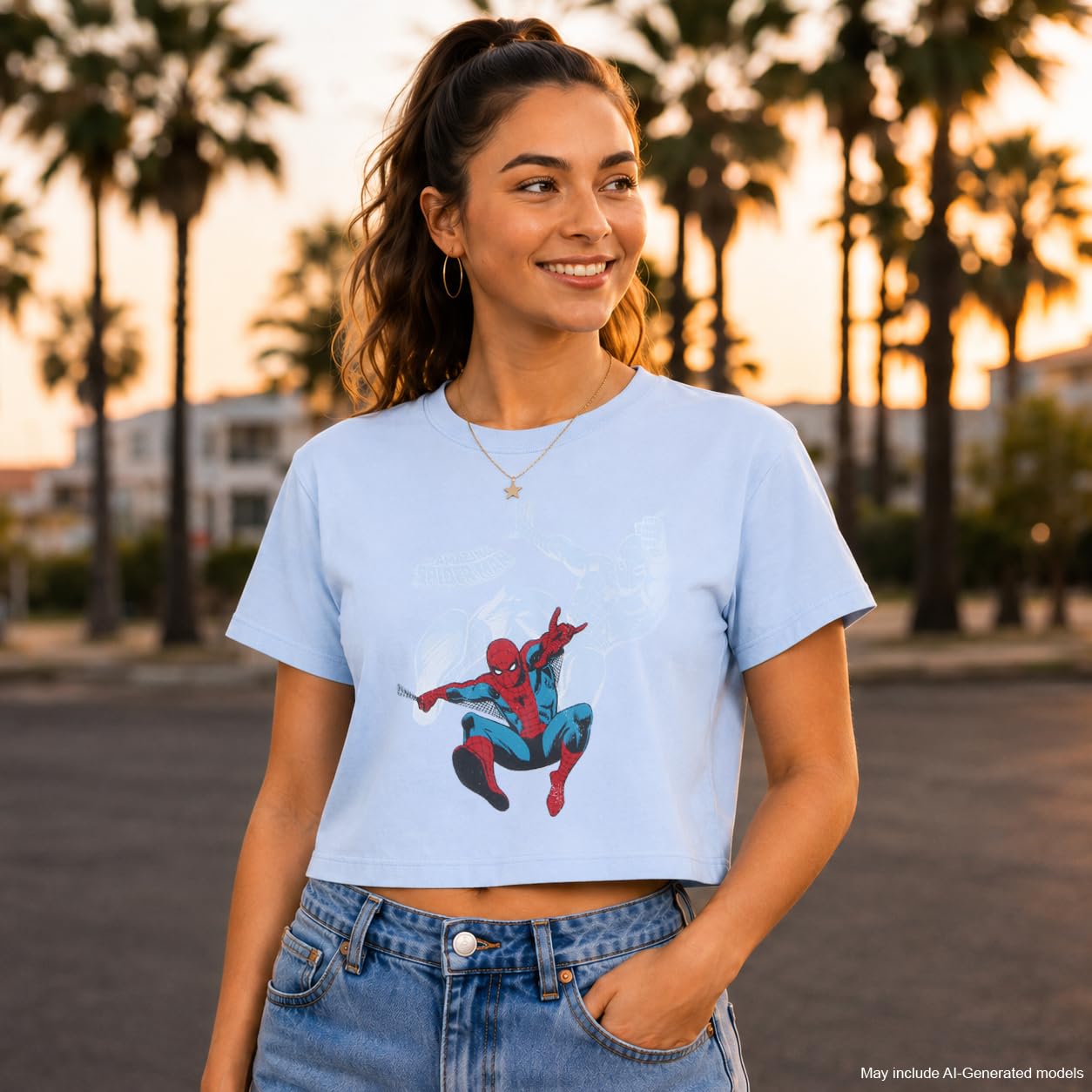 Marvel Spider-Man damskie koszulki z grafiką - przycięta koszulka niemowlęca, tank top i pełna długość okrągły dekolt koszulki z grafiką retro dla kobiet | Miękka mieszanka bawełny i poliestru, luźny krój na co dzień, oddychający komfort do noszenia na co