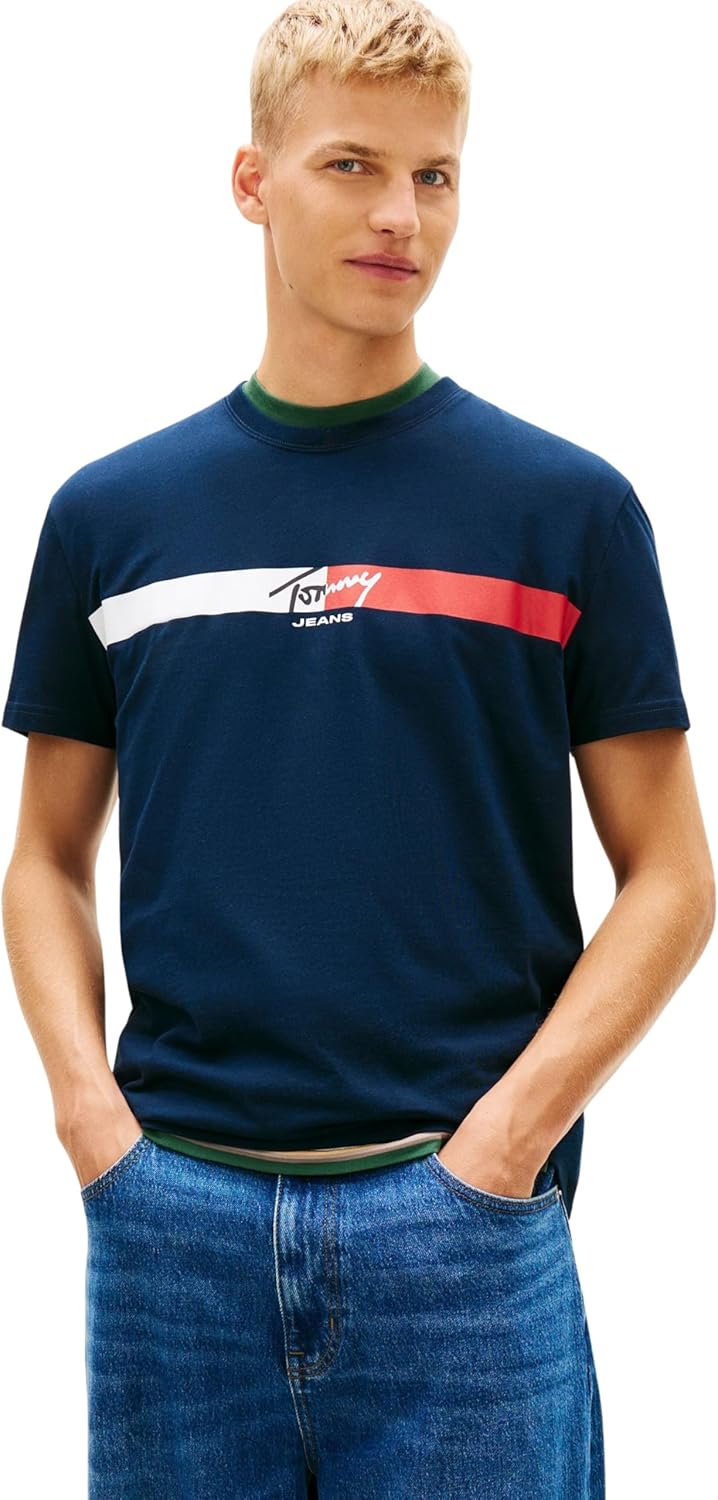 Tommy Jeans Tjm Reg Signature Stripe T Ext Dm0dm22539 Maglietta S/S Uomo (Pacco da 1)