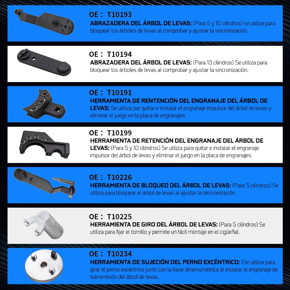 JOMAFA 4249 - Herramienta de ajuste del motor, tiempos de control de bloqueo de correa de distribución, compatible con T5, 2.5, 4.9D, TDI Touareg y Phaeton