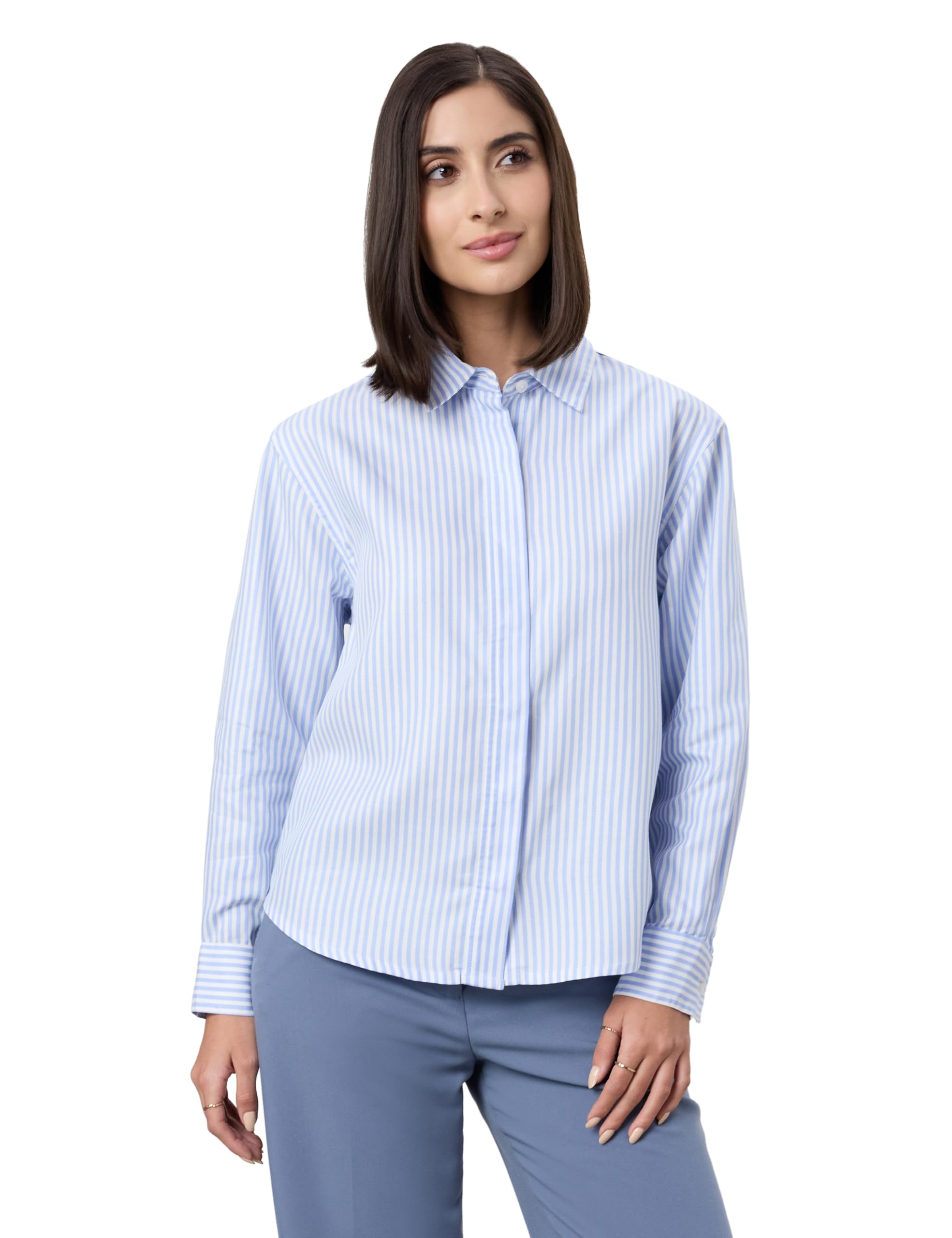 symbol premium Women's Oversized Cotton Striped Shirt | Full Sleeve Button-Down | Office-Wear | Desk-to-Dinner | Concealed Placket (Available in Plus Sizes)-picture-44