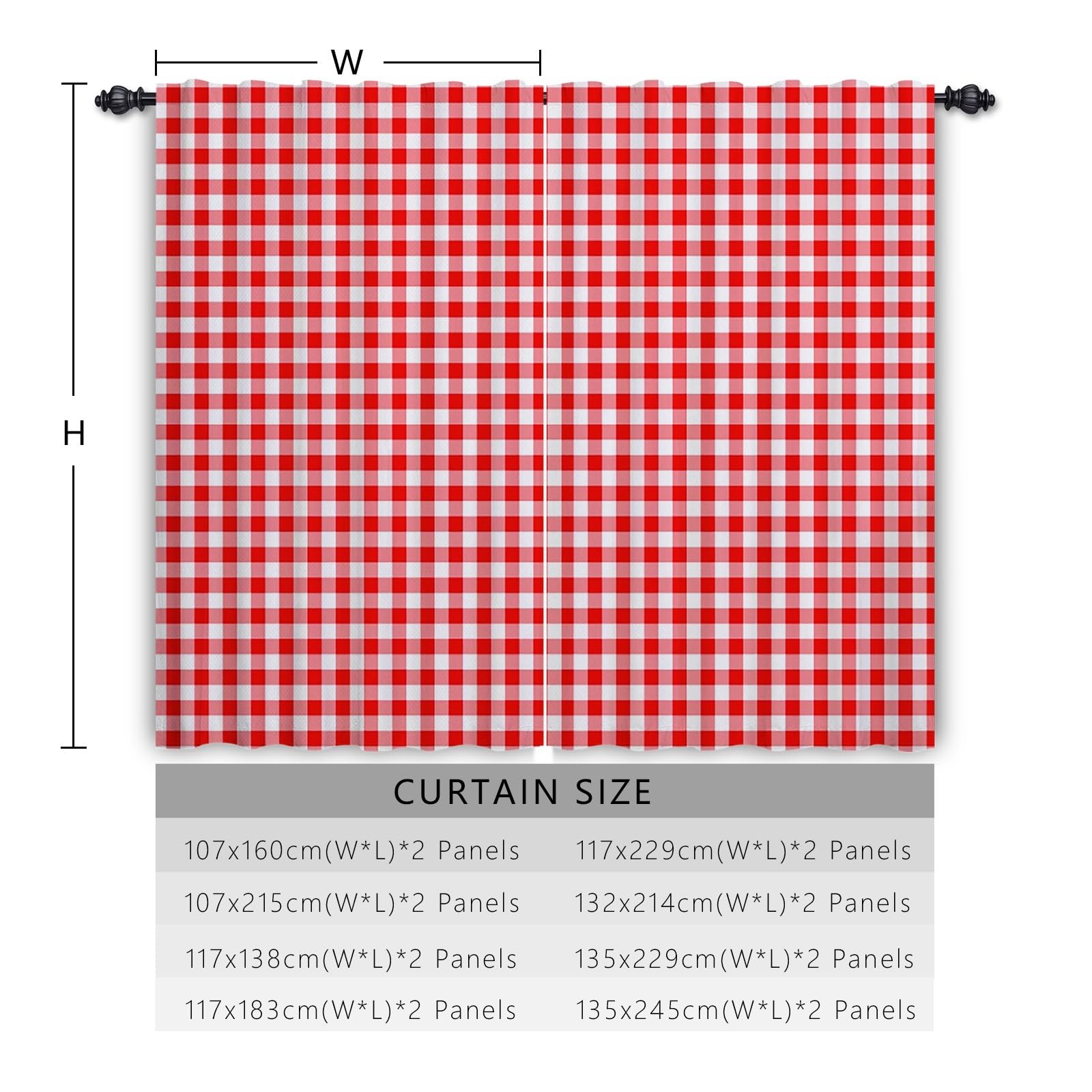 Tende a quadri Rosso e bianco Tenda per soggiorno Fattoria Tende Trattamenti per finestre Camera da letto Cameretta Interno Porta Linguetta posteriore Tenda 107x160cm 2 pannelli