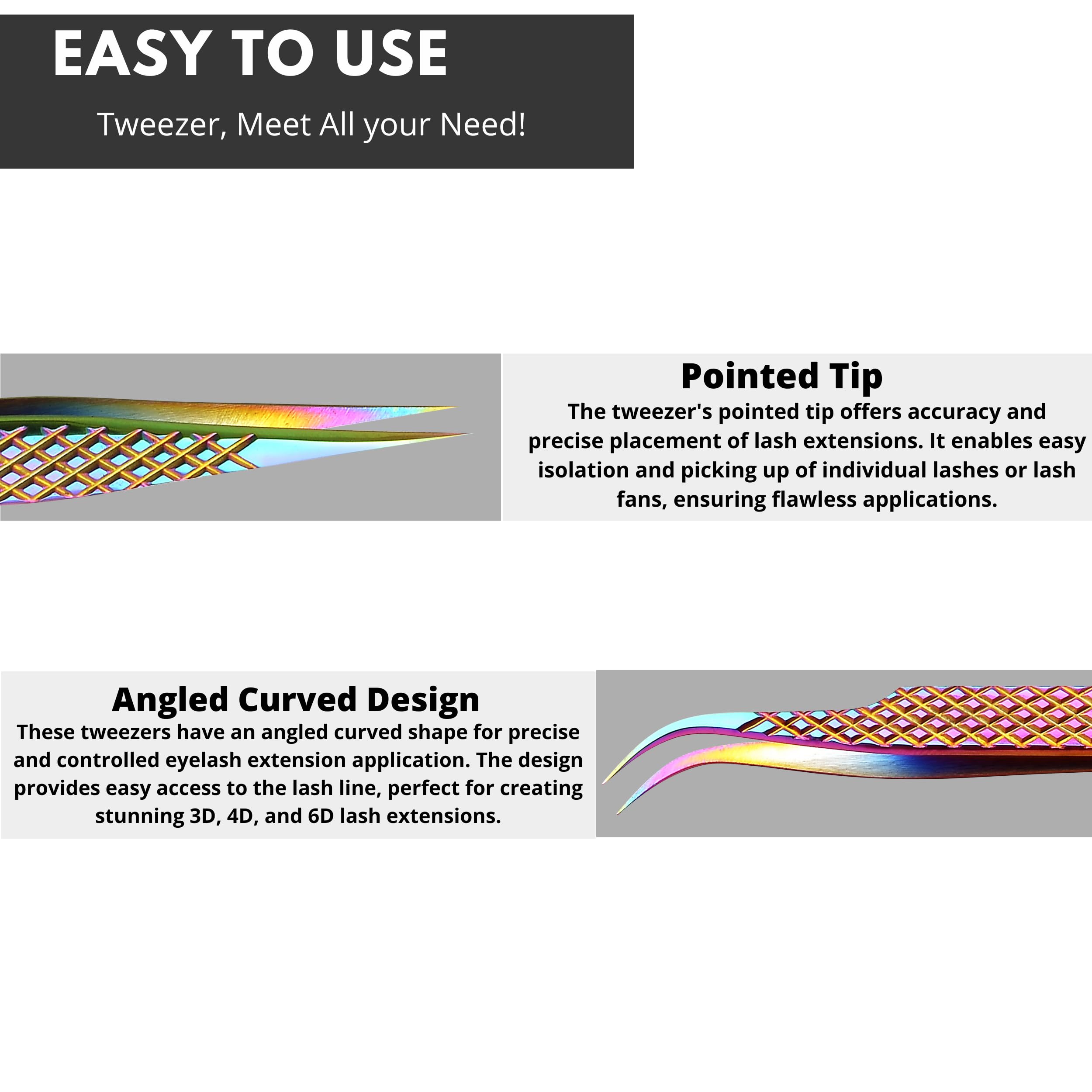 Wishbeauty 2-Piece Rainbow Lash Extension Tweezers - Image 3