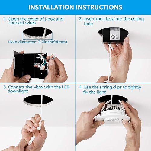 Miniatura 5 de TORCHSTAR Luces LED empotrables de cardán de 4 pulgadas con caja de conexiones, 12 W, 950 lúmenes, ajustable, reflectante, ETL, foco de techo de 38,