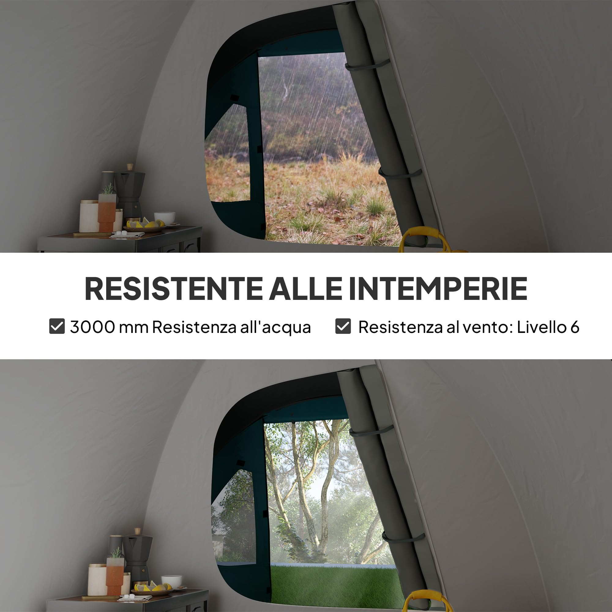 Outsunny Tenda da Campeggio per 3 Persone con Camera e Veranda, Tenda da Trekking a Casetta Impermeabile 3000mm e Borsa di Trasporto, Azzurro