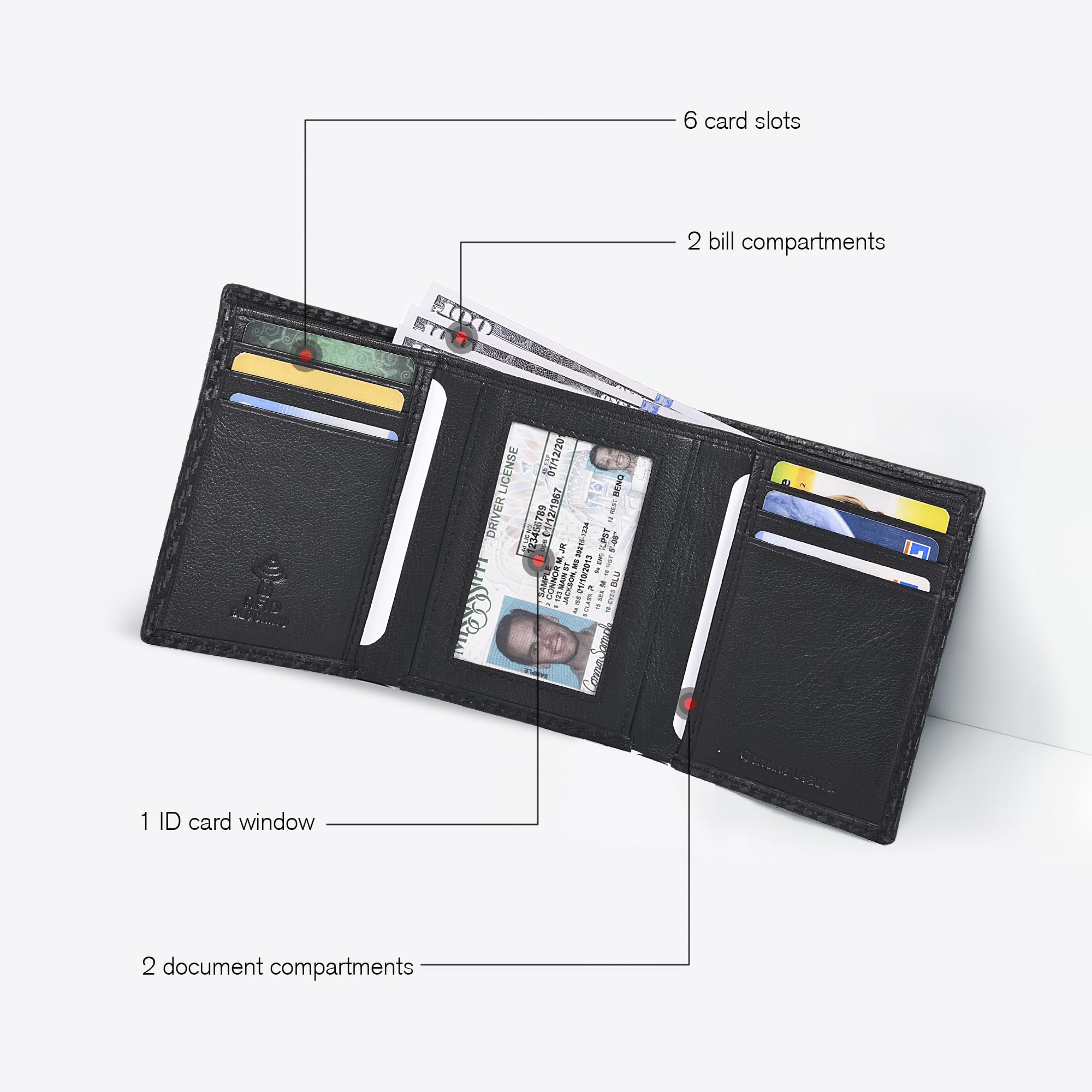 Estalon Slim RFID Wallets for Men - Genuine Leather Front Pocket Trifold Wallet, Onyx Black, Small, Rfid Wallet