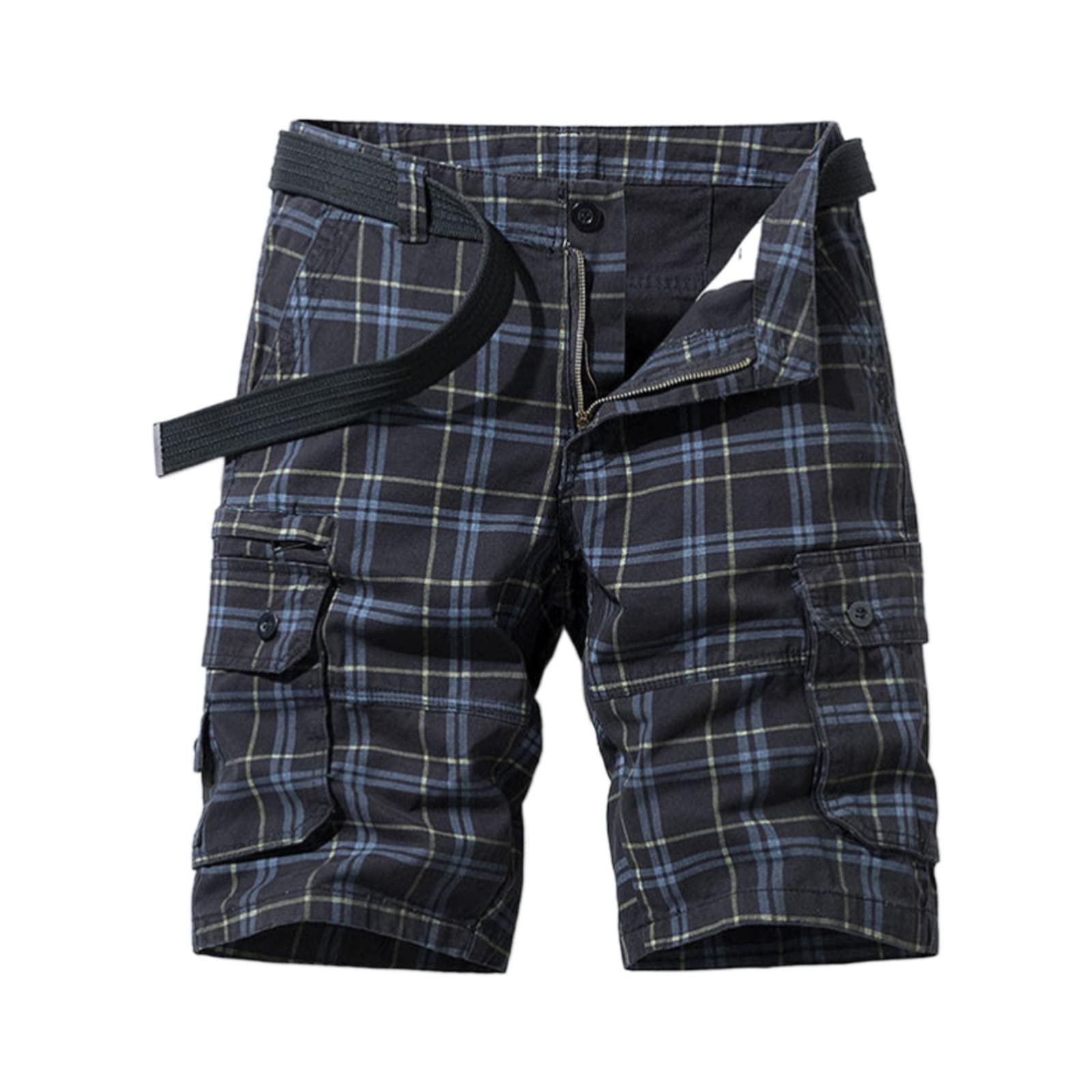 Pantalones cortos cargo para hombre, con estampado a cuadros, pantalones cortos de trabajo casuales de verano, pantalones cortos de estilo urbano, pantalones capri casuales hasta la rodilla