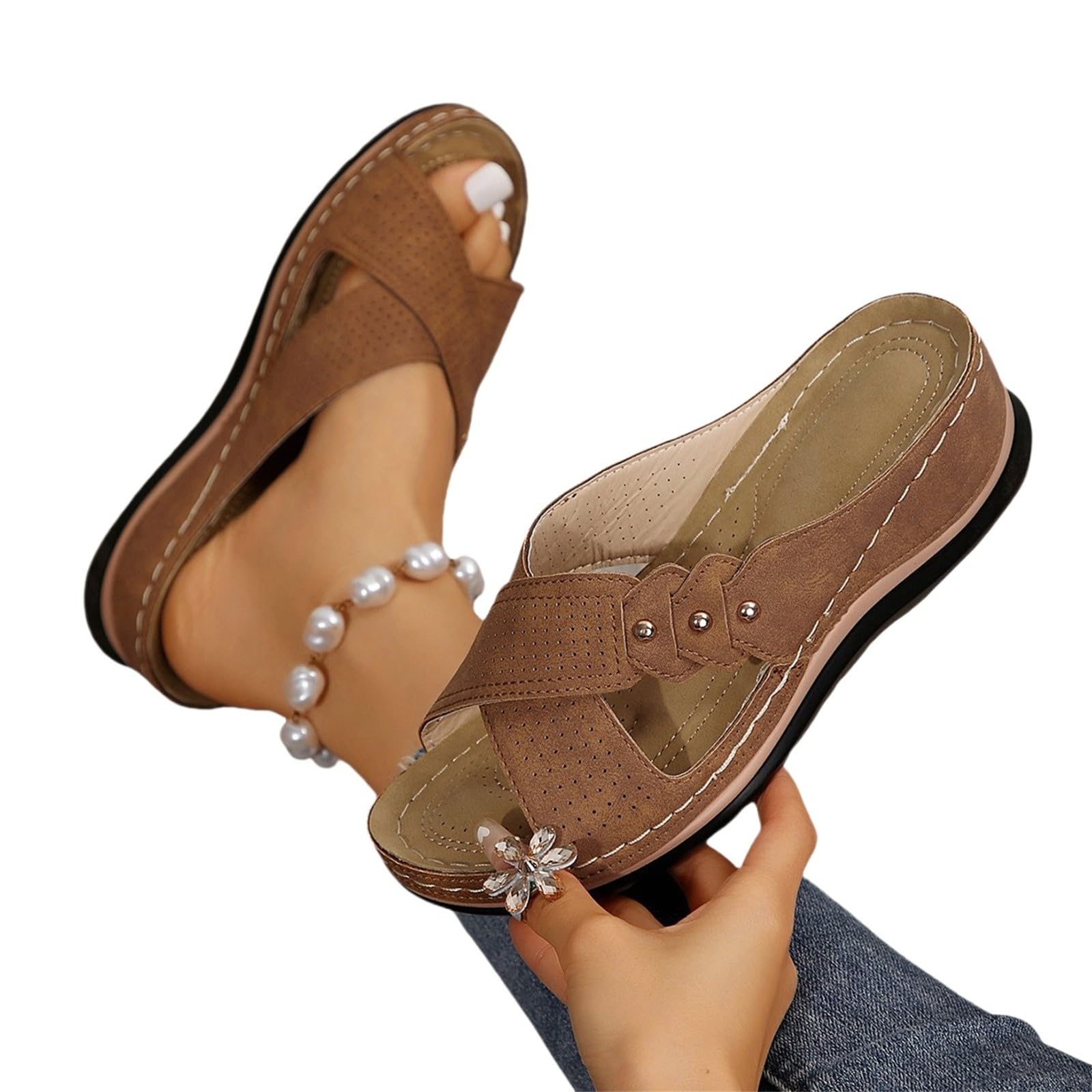 Zapatos abiertos mujer verano con cuña - Chanclas Planta Ancha