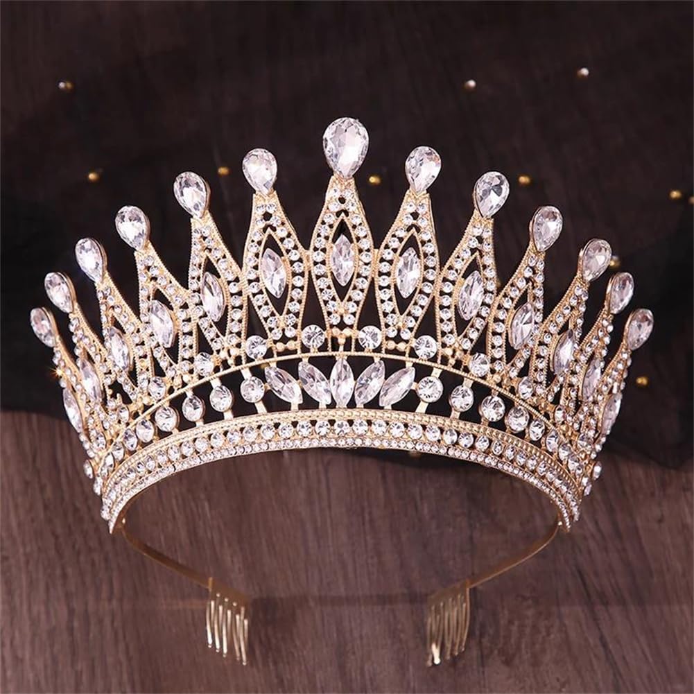 LNNSHX Frauen Strass Krone Große Diadem Braut Tiara Kronen Braut Hochzeit Party Kämme Krone Haar Schmuck