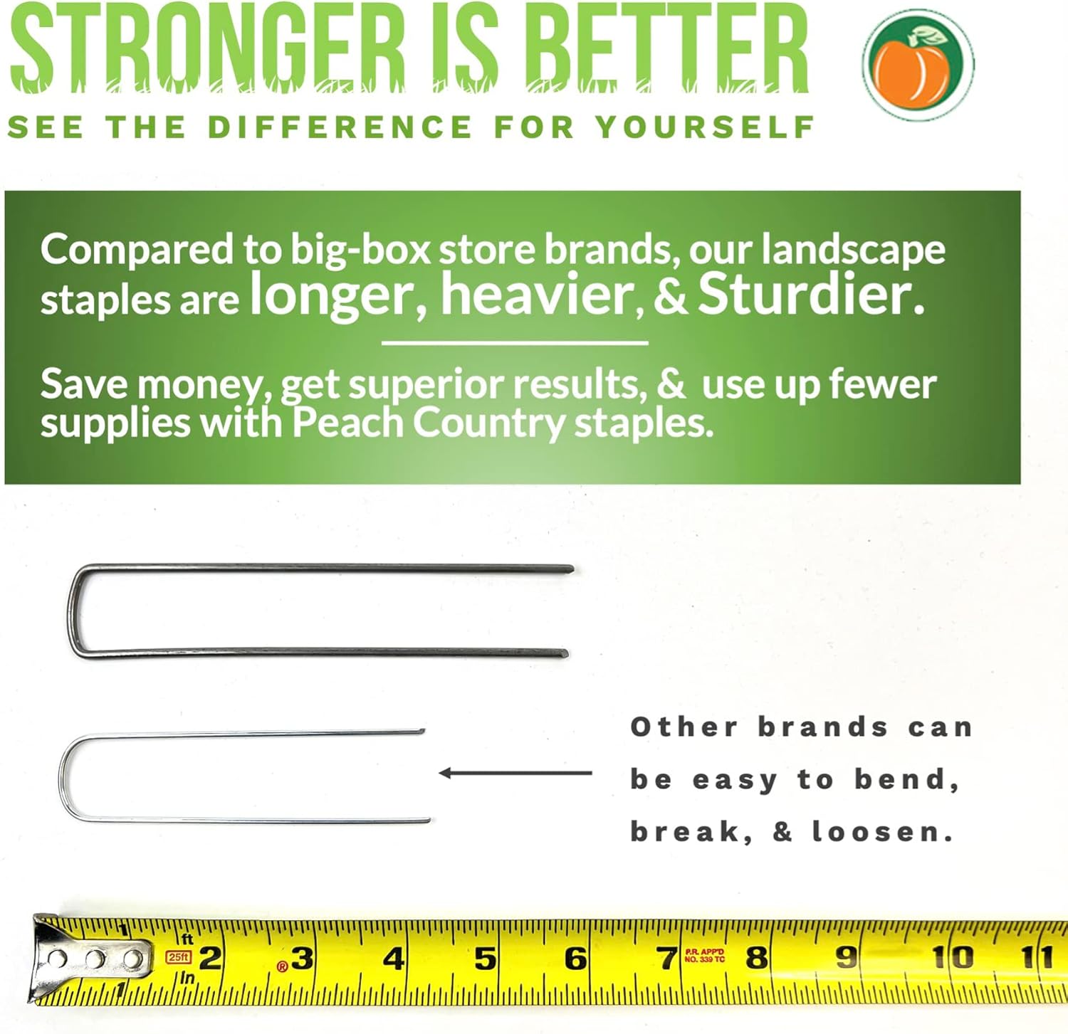 Peach Country Galvanized Garden Landscape Staples Stakes,Weed Barrier, Ground Cover Fabric Anchor Pins.Sturdy Rust Resistant Gardening Supplies. 6 Inch Strong Durable 11 Gauge Steel USA(1000)