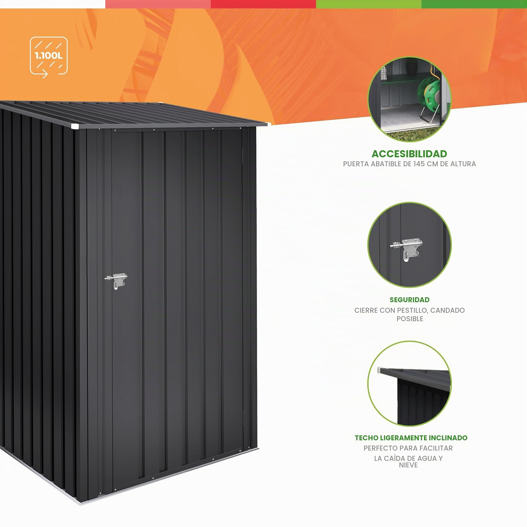 Hoggar - Cobertizo Jardín Exterior 1100 L Stark - 104x99x160 cm - Puerta con bisagra - Cierre con Pasador - Armario metálico - Caseta almacenaje - Gris Antracita