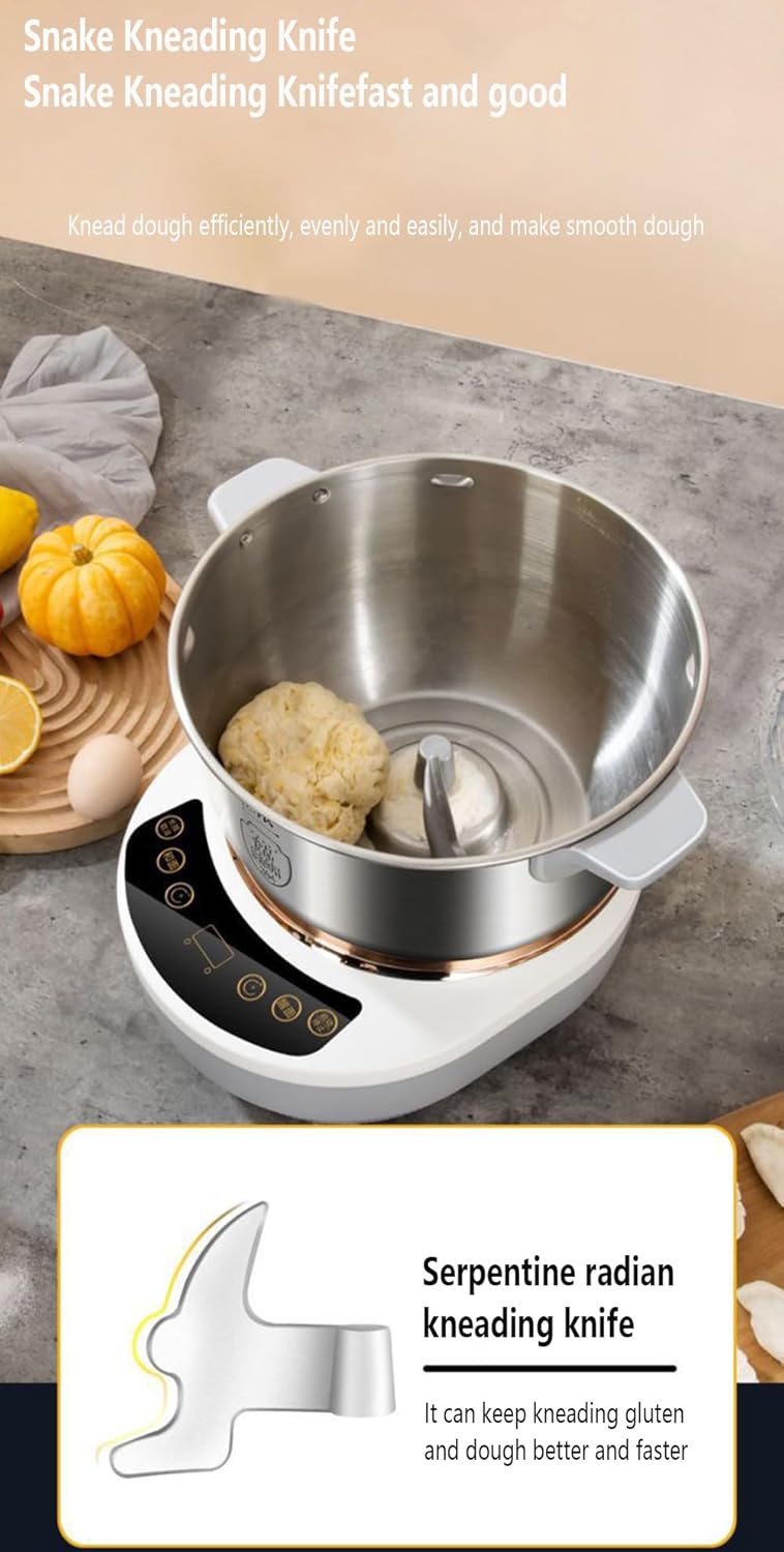 Stainless Steel Dough Maker with Ferment Function- Professional Mixer for Baking -Microcomputer Timing & Touch Panel- Large Capacity Kitchen (Grey 7L)