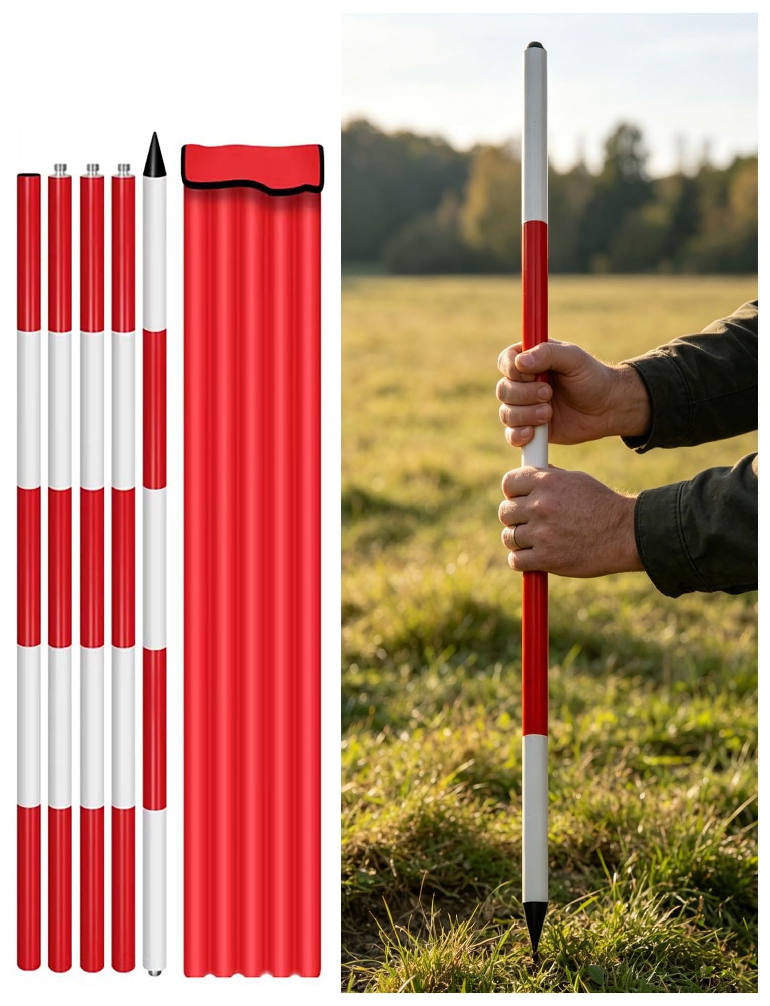 MRVAKDYDI Aluminum Survey Rod, Aluminum Survey Rod 2, 3, 5 meters For Surveying Depth Construction Land Mapping(5 meters/16.4 ft)