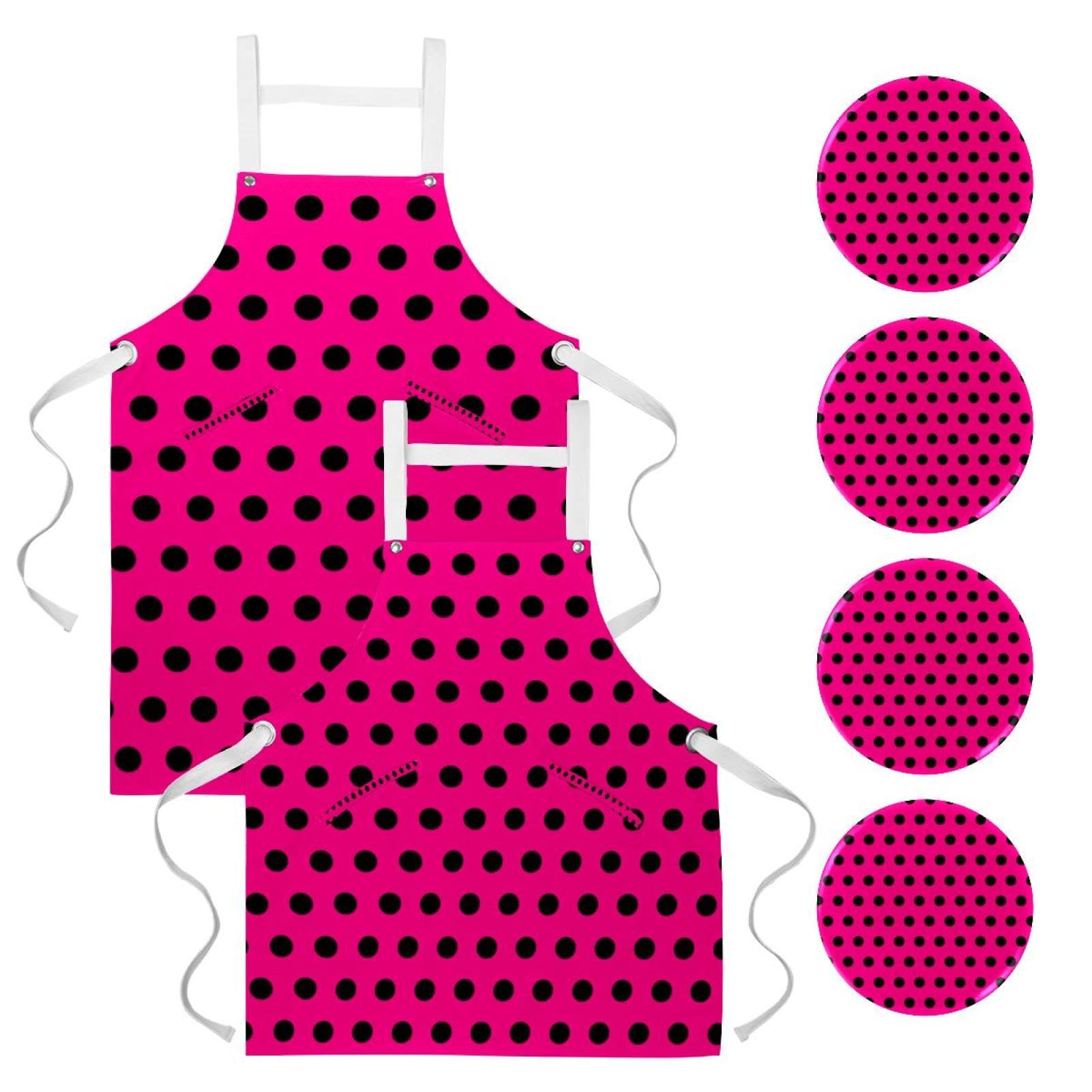Lot de 2 tabliers de cuisine à pois avec 4 broches, taille unique