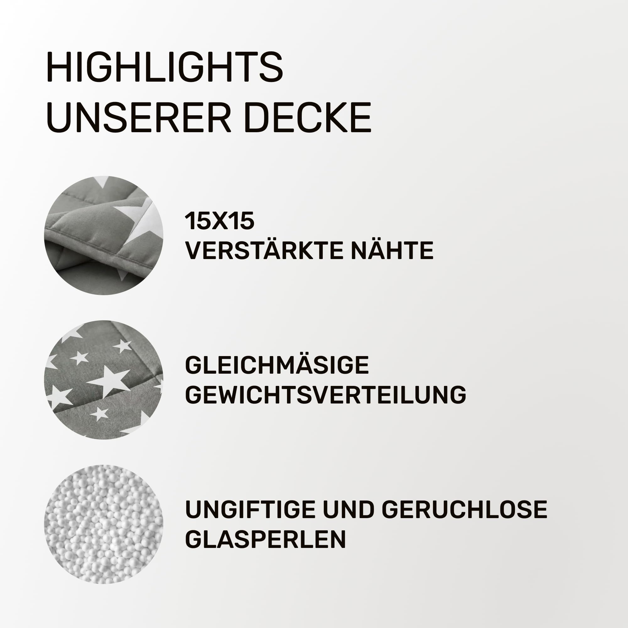 Dailydream Gewichtsdecke Kinder 90x120cm, 2,5 kg, Baumwolle, Motiv Sterne | Gewichtsdecke für Kinder mit atmungsaktiver Baumwoll-Außenschicht, Glasperlenfüllung und doppelt vernähten Kammern.