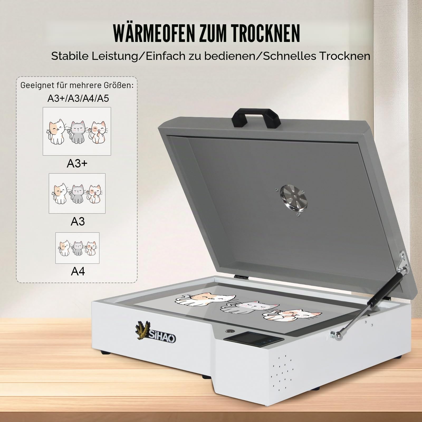 DTF Trockenofen, DTF Drucker Doppelheizung, 0-300°C Temperaturregelung und Zeitfunktion, A3+/A3/A4/A5 DTF Ofentrockner, für den T-Shirt-Hut-Transferdruck