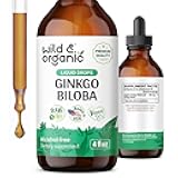 Wild & Organic Ginkgo Biloba Extract Drops - Brain & Focus Support - Liquid Ginkgo Biloba Supplements - Vegan, Sugar & Alcohol-Free Herbal Tincture - 4 fl oz