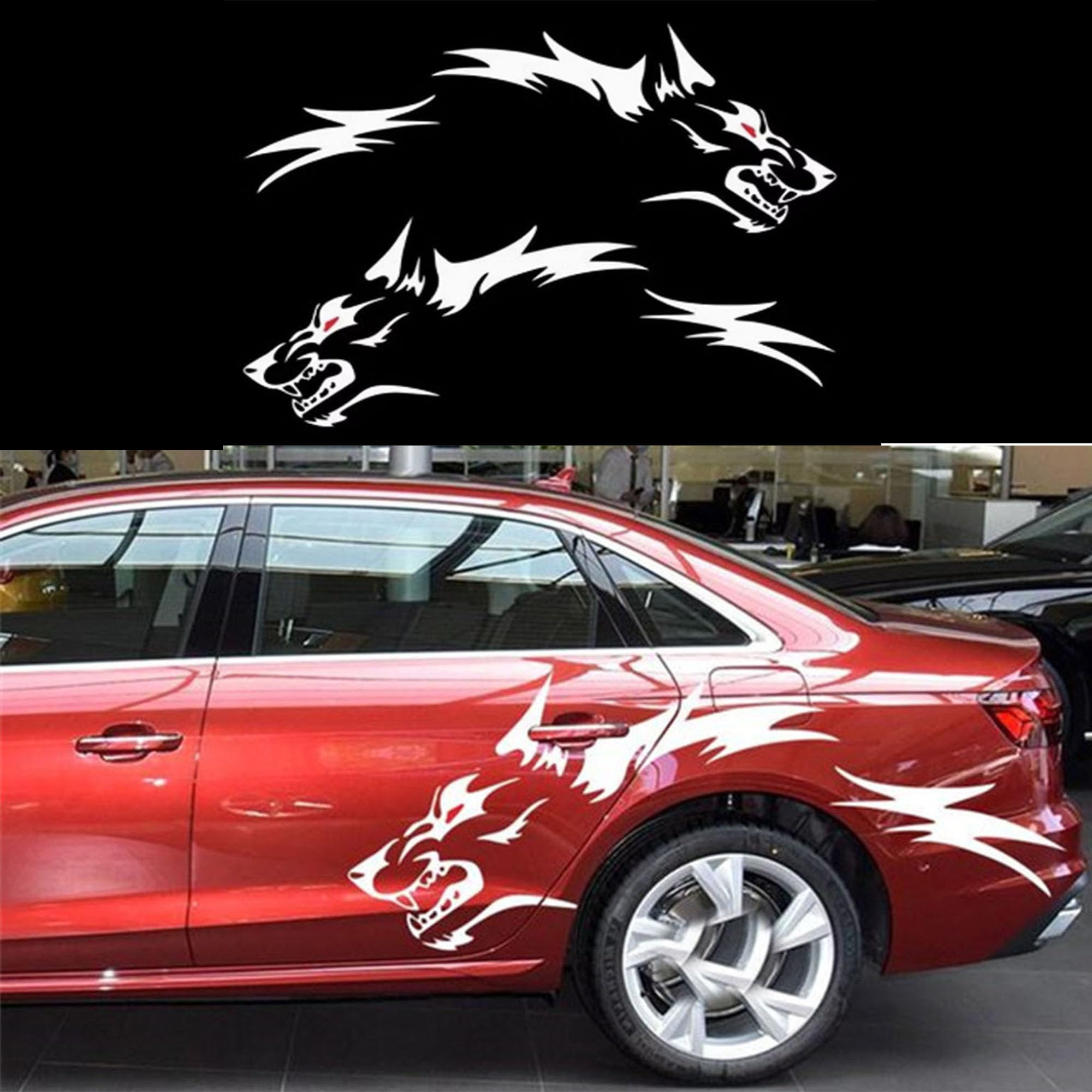 Car Body Decals Side Strip Stickers Wolf Graphics Decorative Vinyl Large Car Decal Sticker for Car Auto SUVs Trucks fit for Women and Men Set of 2pcs (White)